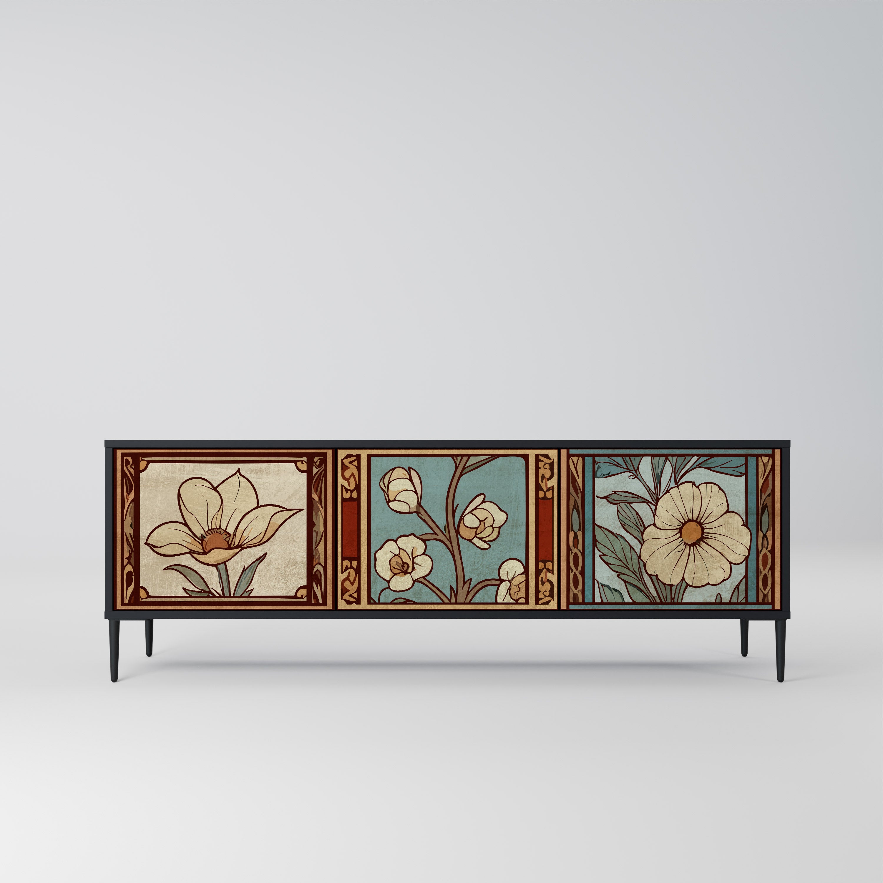 Mueble de TV TIMELESS FLORA de 3 puertas con acabado negro