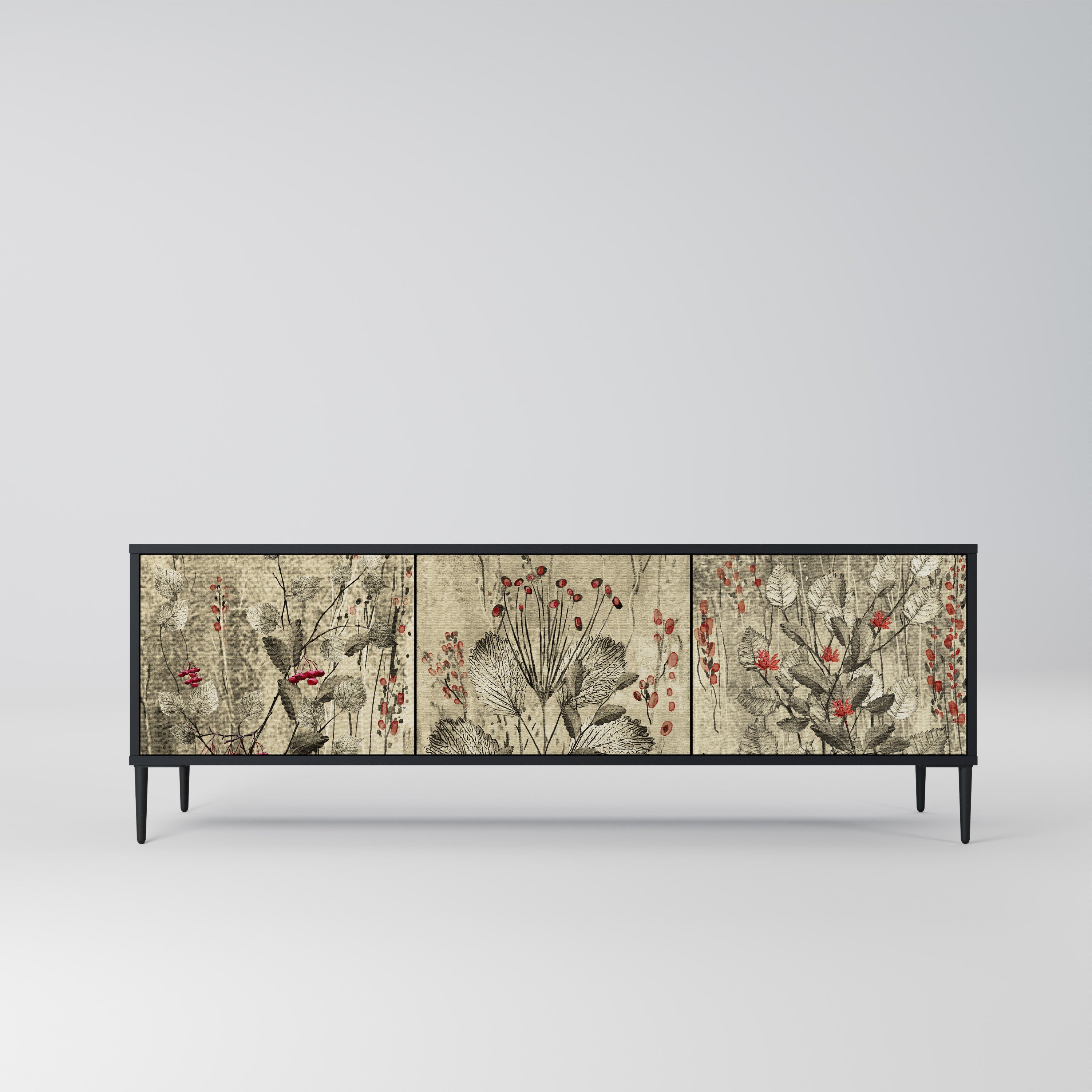 Mueble de TV de 3 puertas HERBAL GRACE con acabado negro