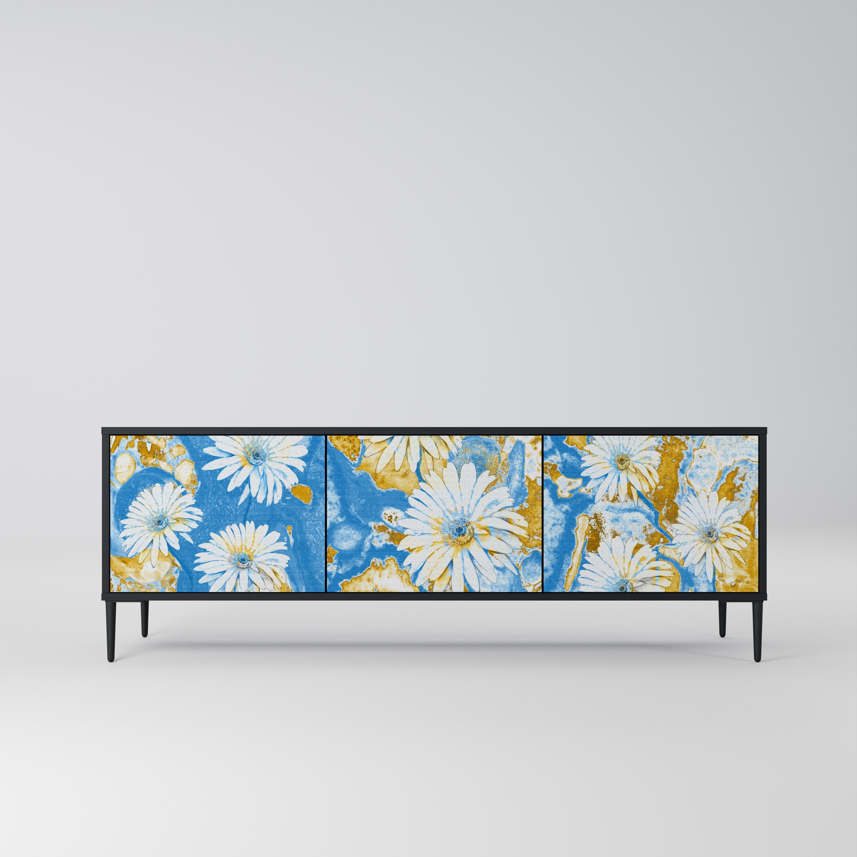 Mueble de TV DAISY LUXE de 3 puertas con acabado negro