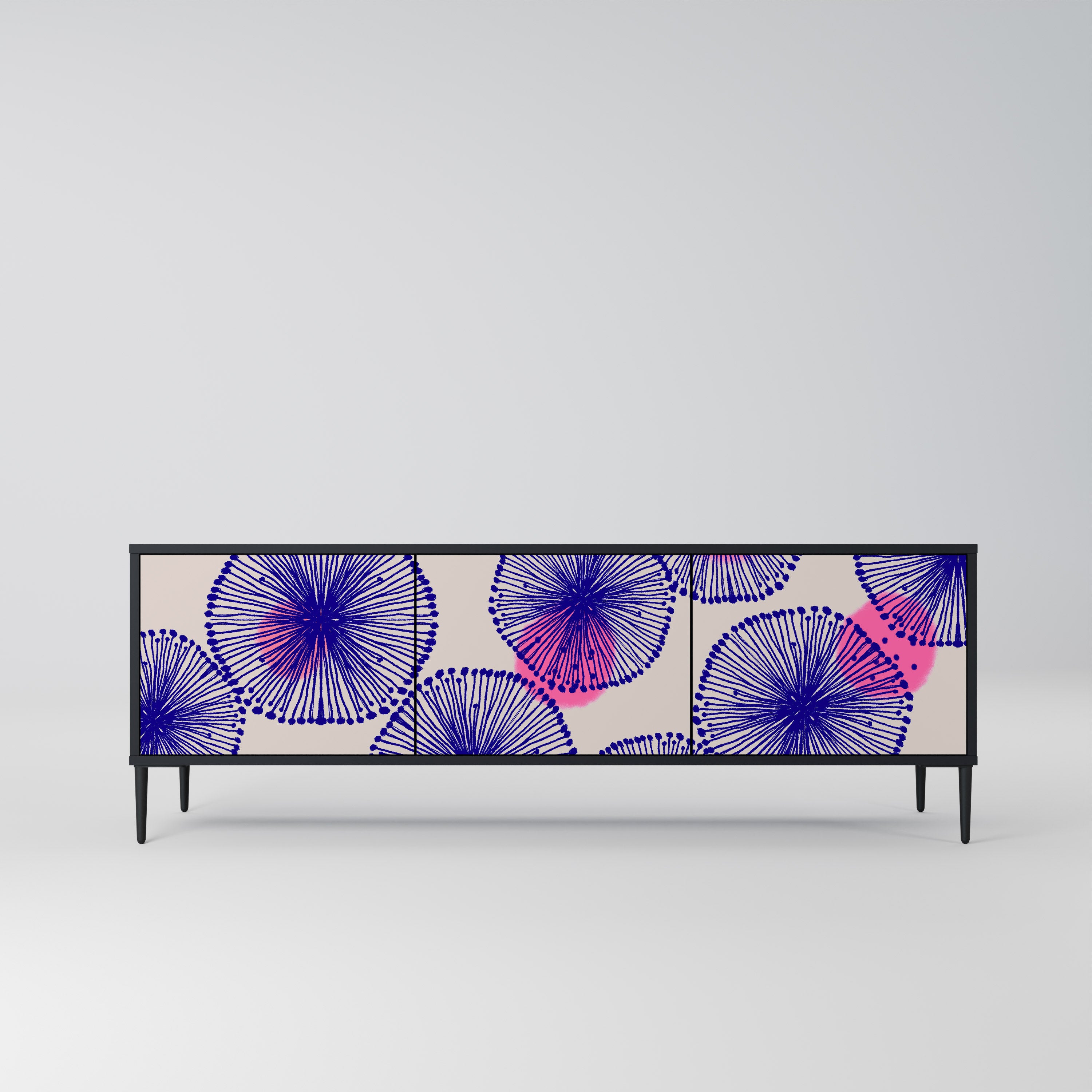 Mueble de TV MAGIC NATURE de 3 puertas con acabado negro