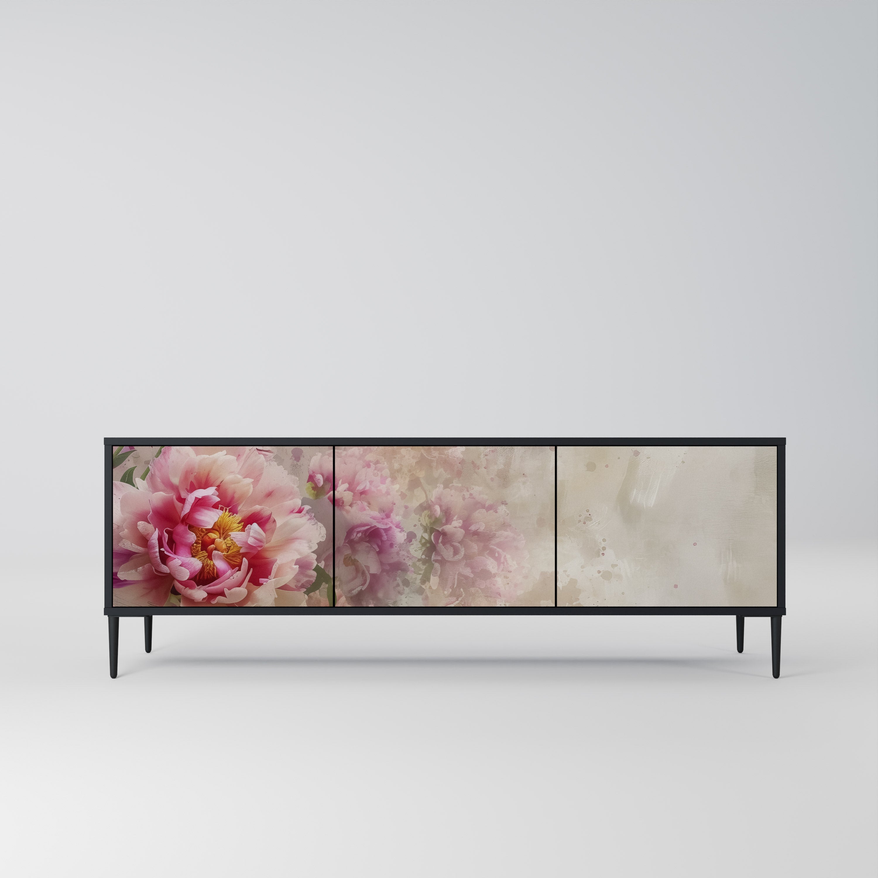 Mueble de TV de 3 puertas PEONY WHISPER con acabado negro