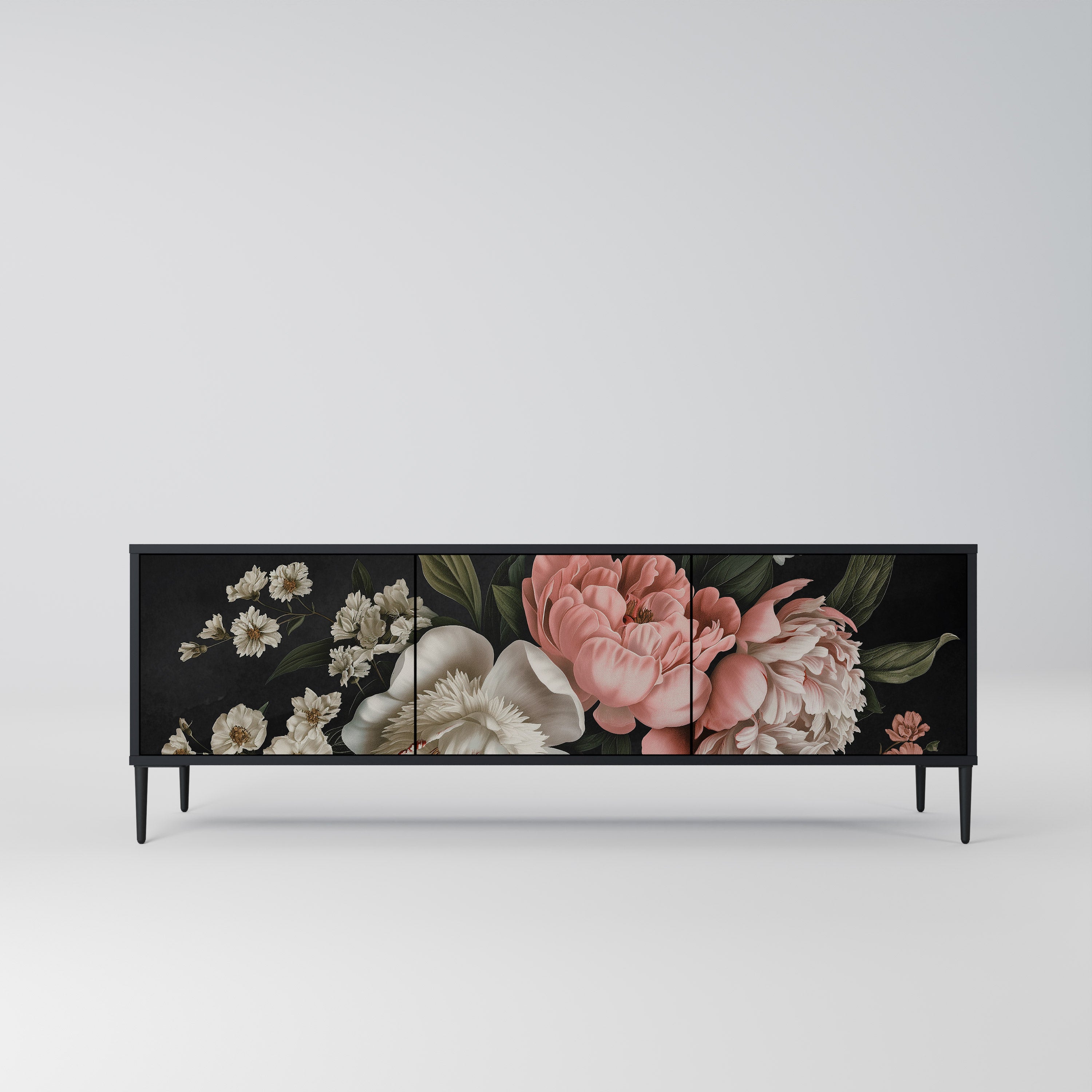 Mueble de TV de 3 puertas LUSH ELEGANCE con acabado negro