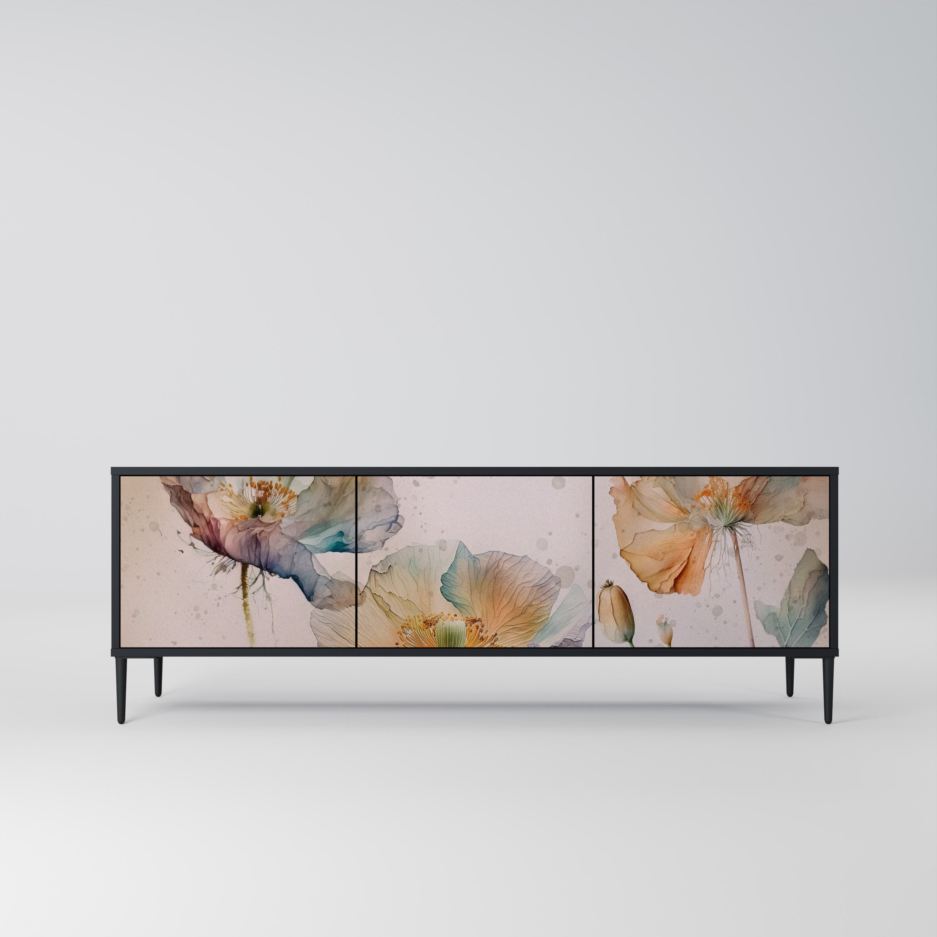 Mueble de TV SOFTEN POPPY de 3 puertas con acabado negro