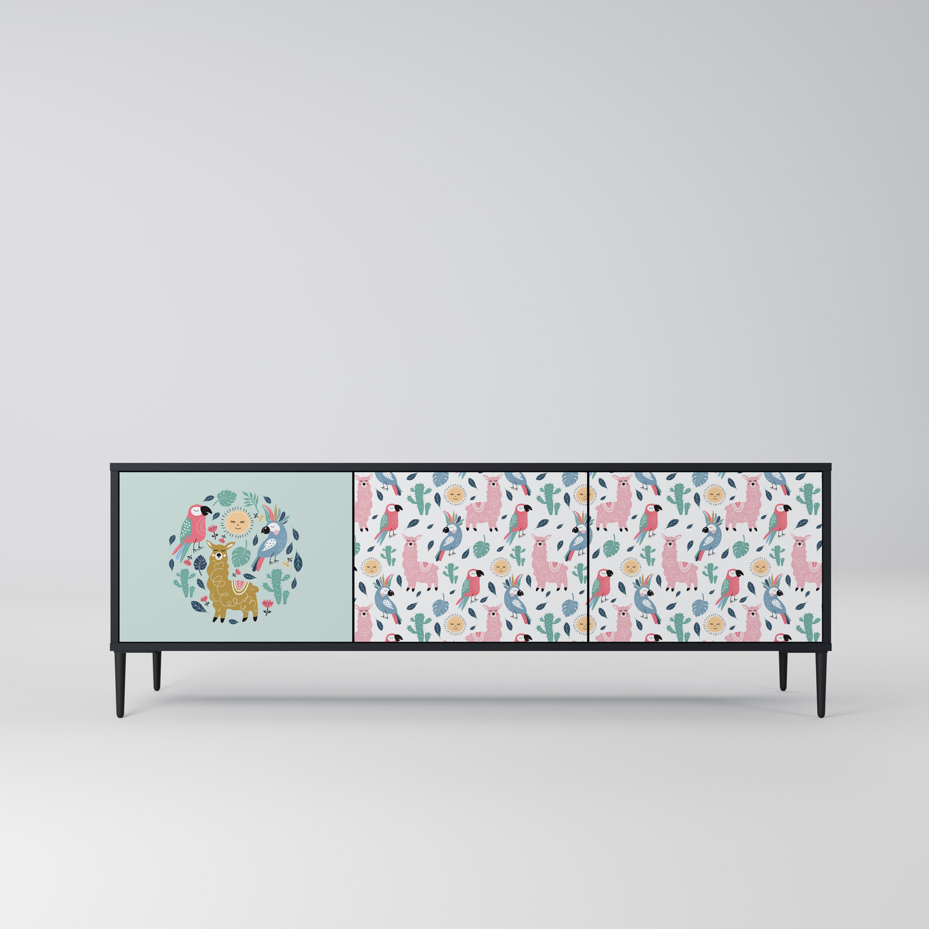 Mueble de TV de 3 puertas COLORFUL ALPACAS en acabado negro