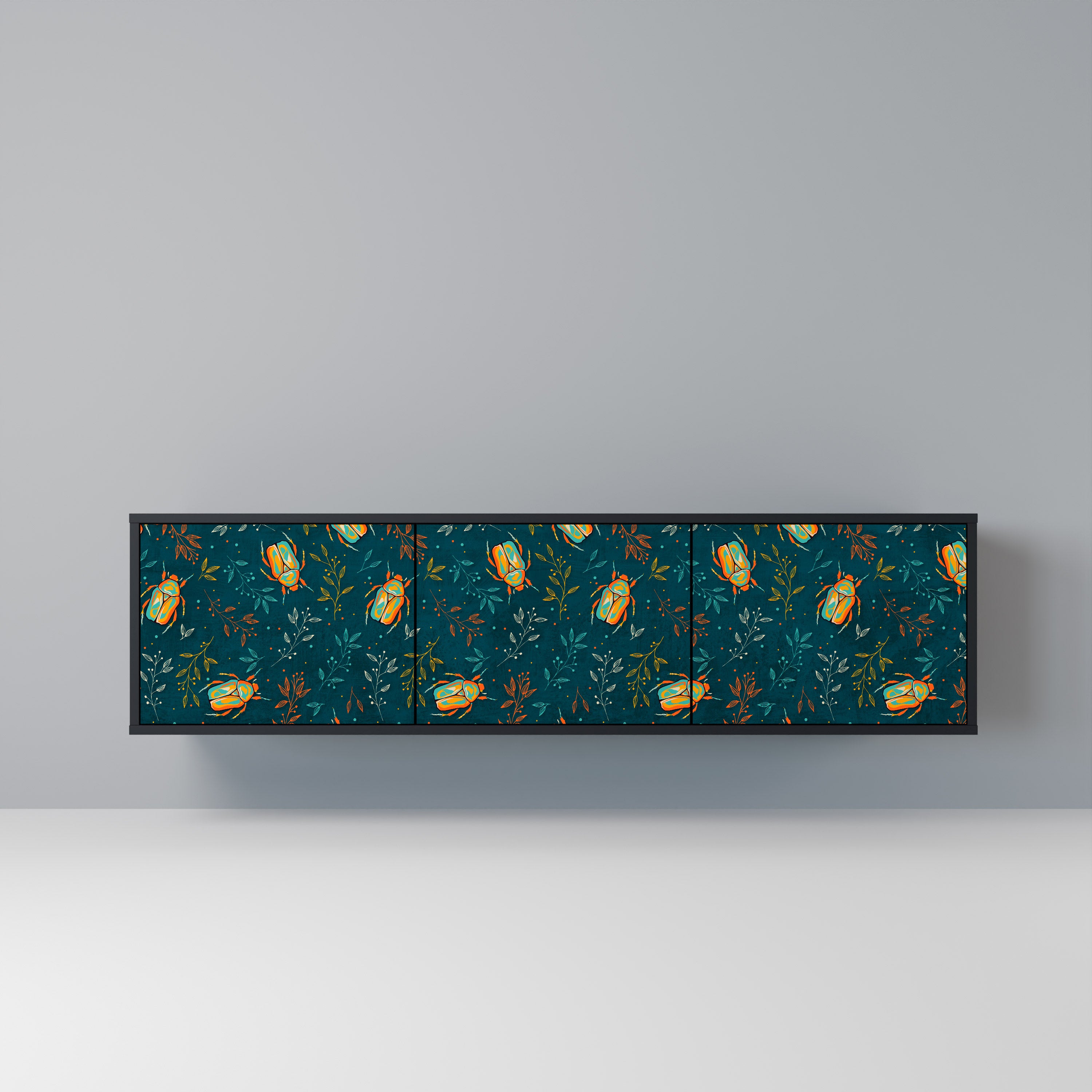 AUTUMN INSECTS 3-Door TV Stand in Black Finish