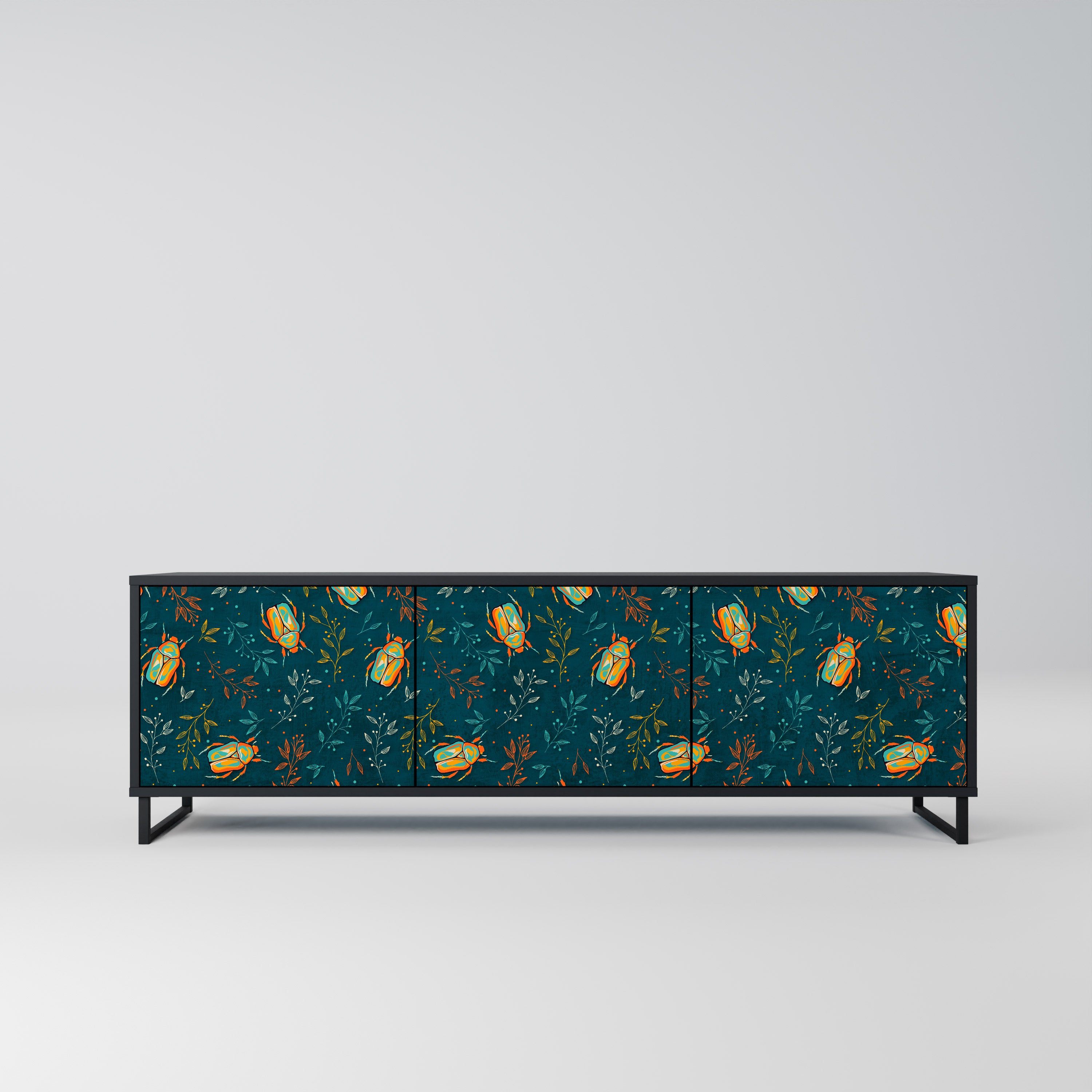 AUTUMN INSECTS 3-Door TV Stand in Black Finish