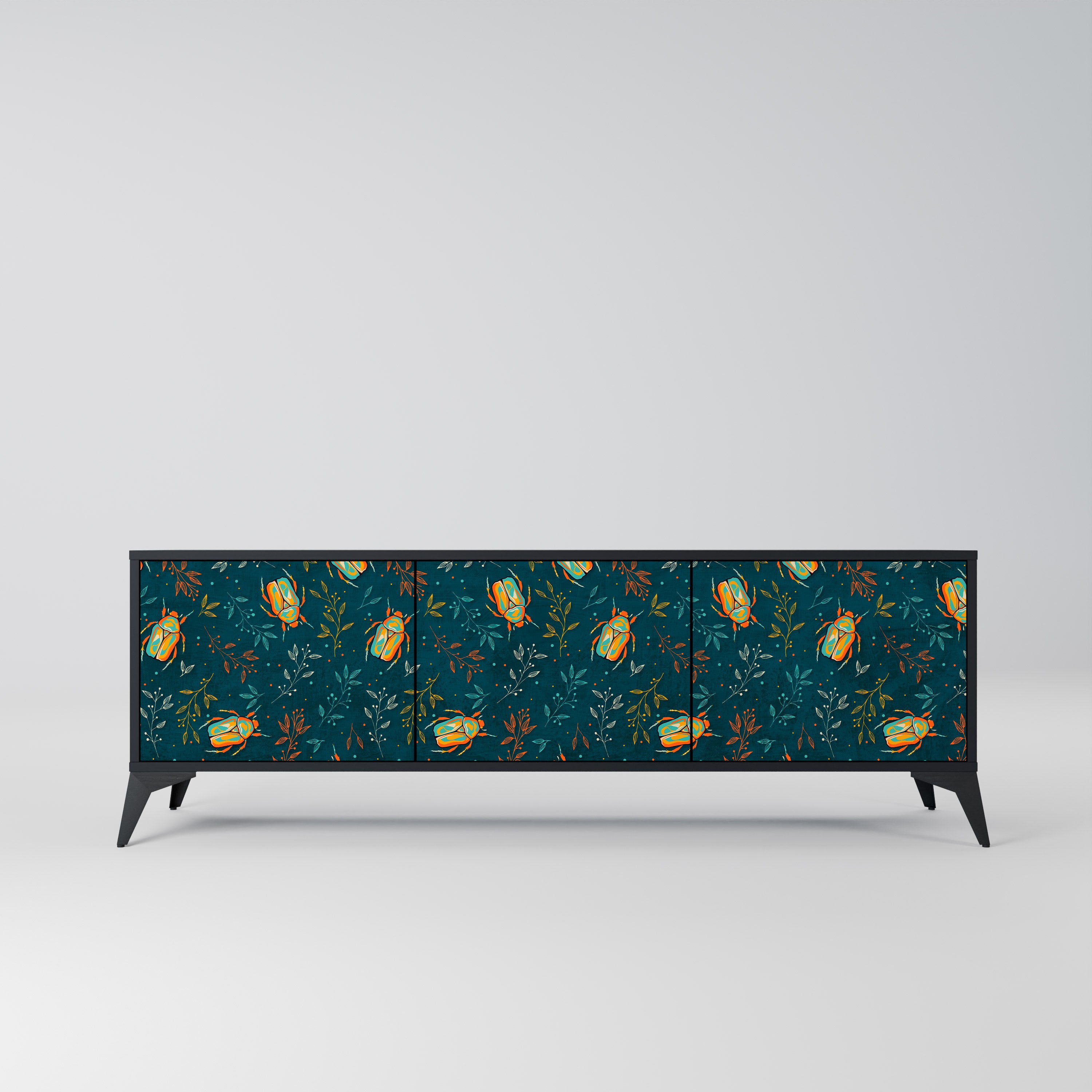 AUTUMN INSECTS 3-Door TV Stand in Black Finish