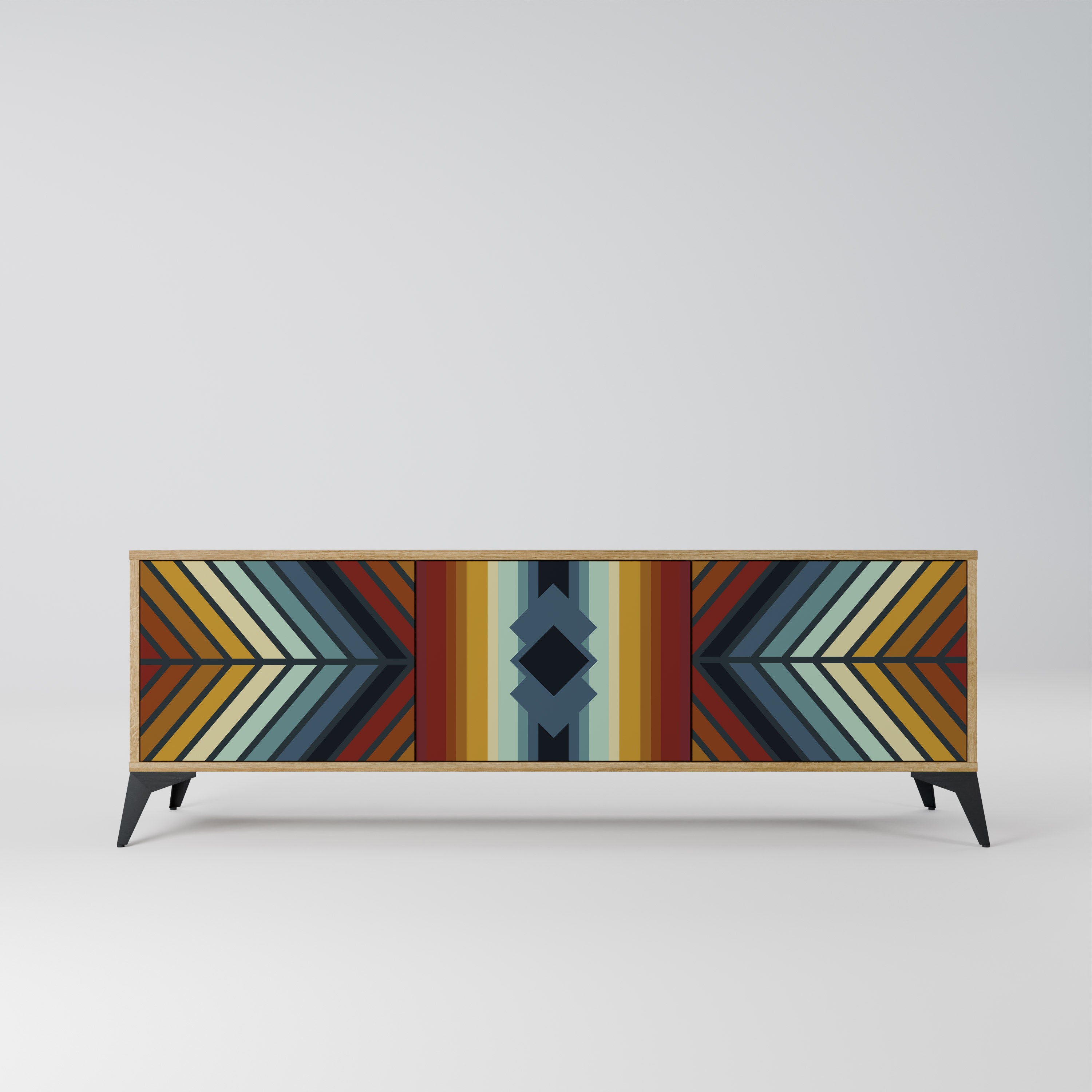 Mueble de TV INDIGENOUS ZIGZAG de 3 puertas con efecto roble