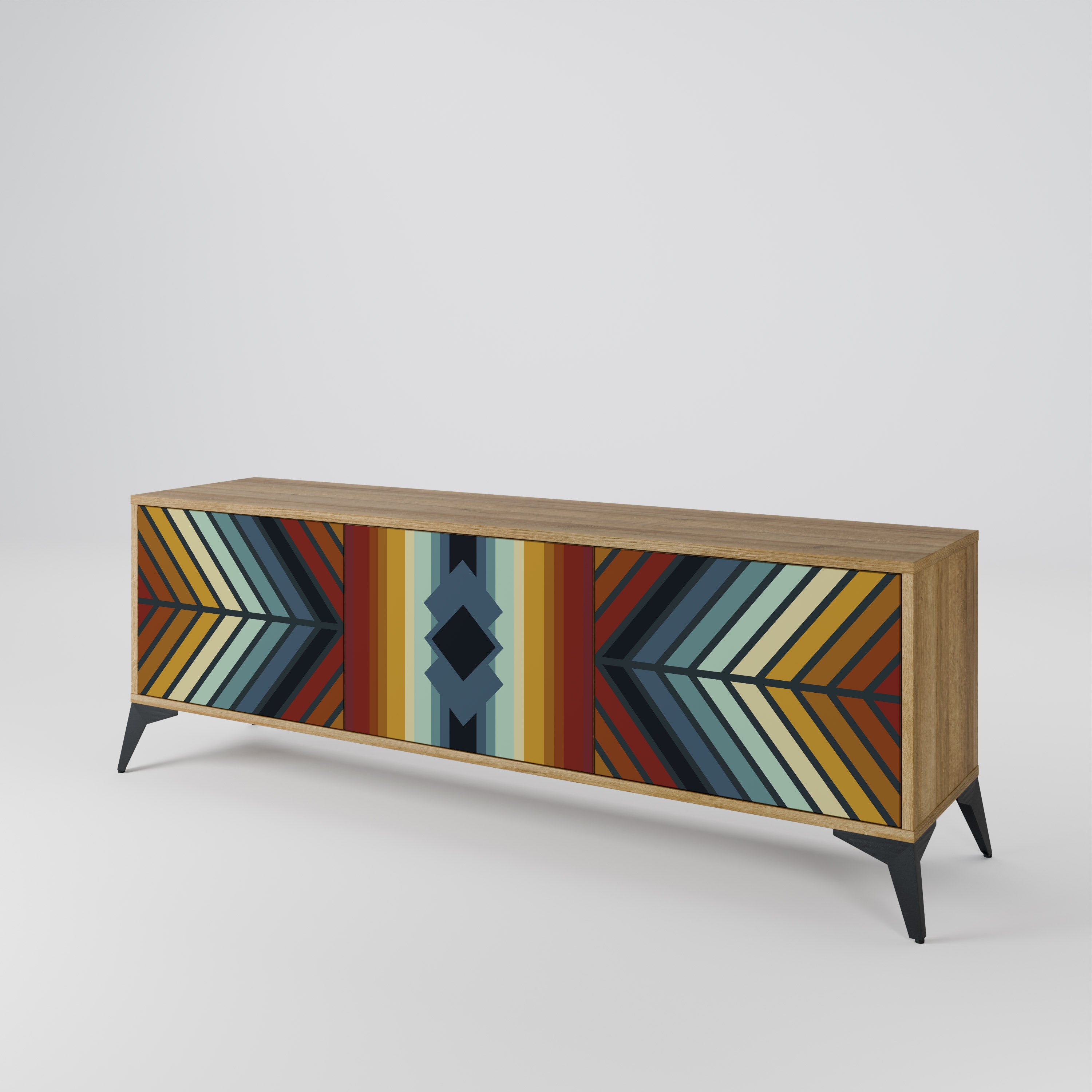 Mueble de TV INDIGENOUS ZIGZAG de 3 puertas con efecto roble