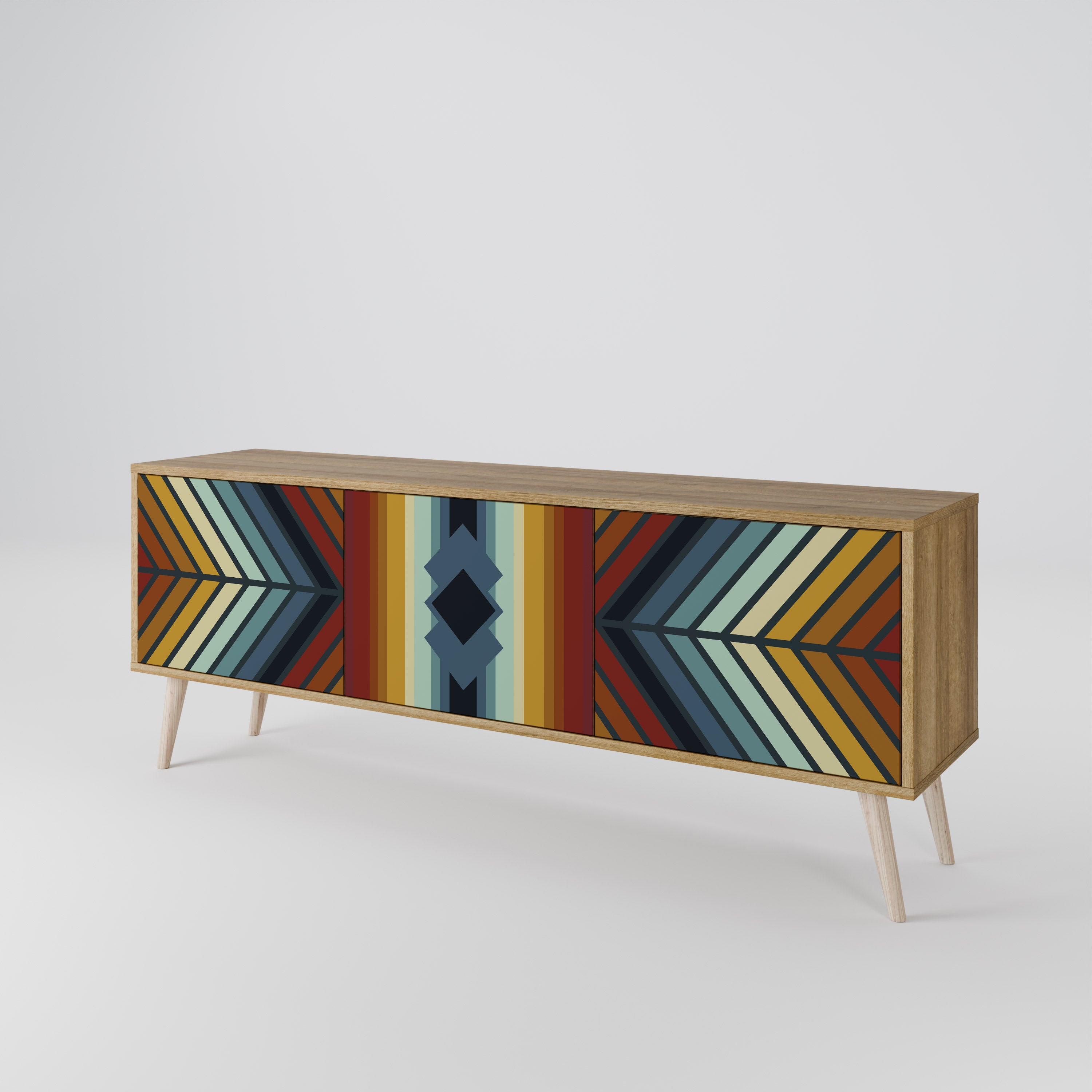 Mueble de TV INDIGENOUS ZIGZAG de 3 puertas con efecto roble