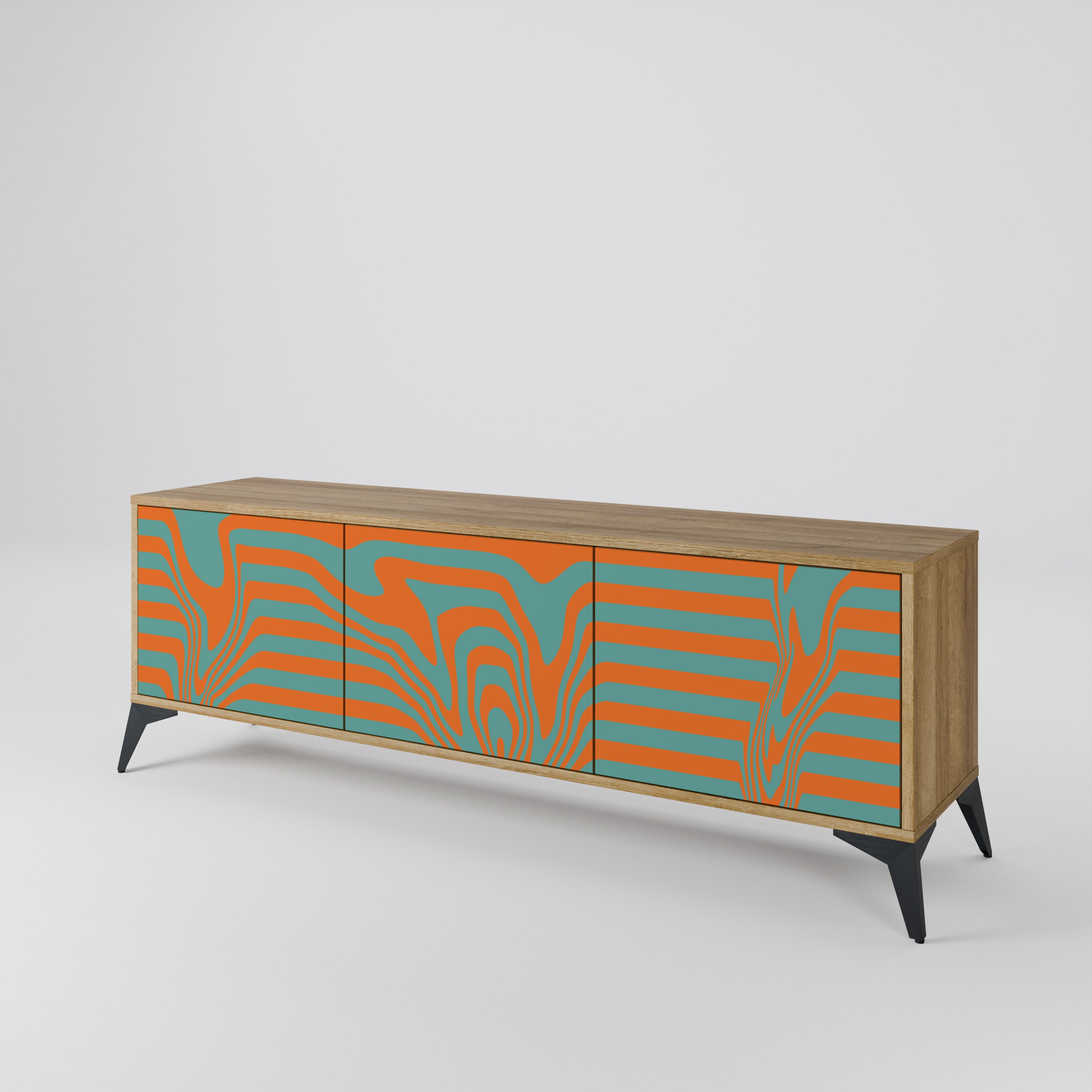 Mueble de TV de 3 puertas LINE COLLAPSE con efecto roble