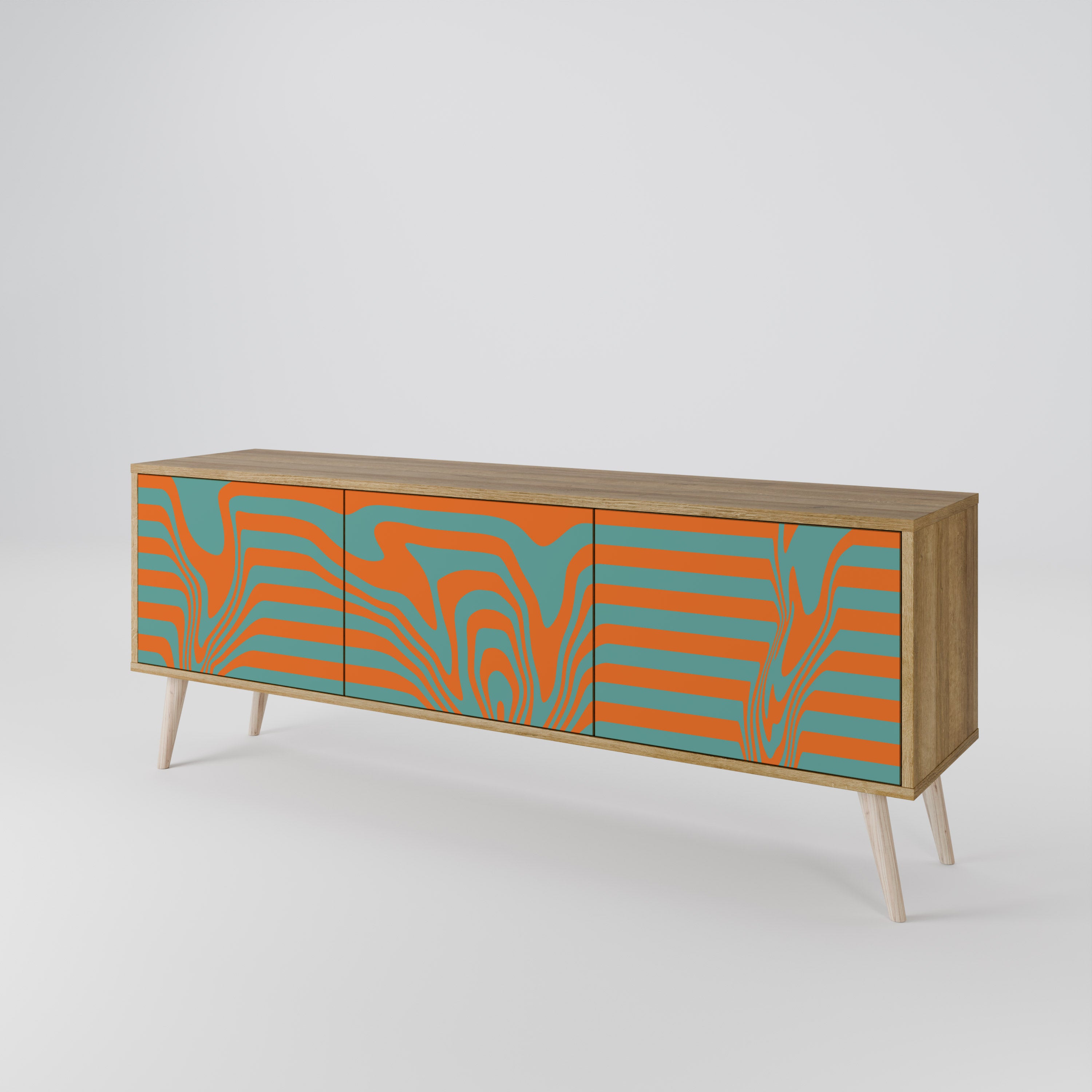 Mueble de TV de 3 puertas LINE COLLAPSE con efecto roble