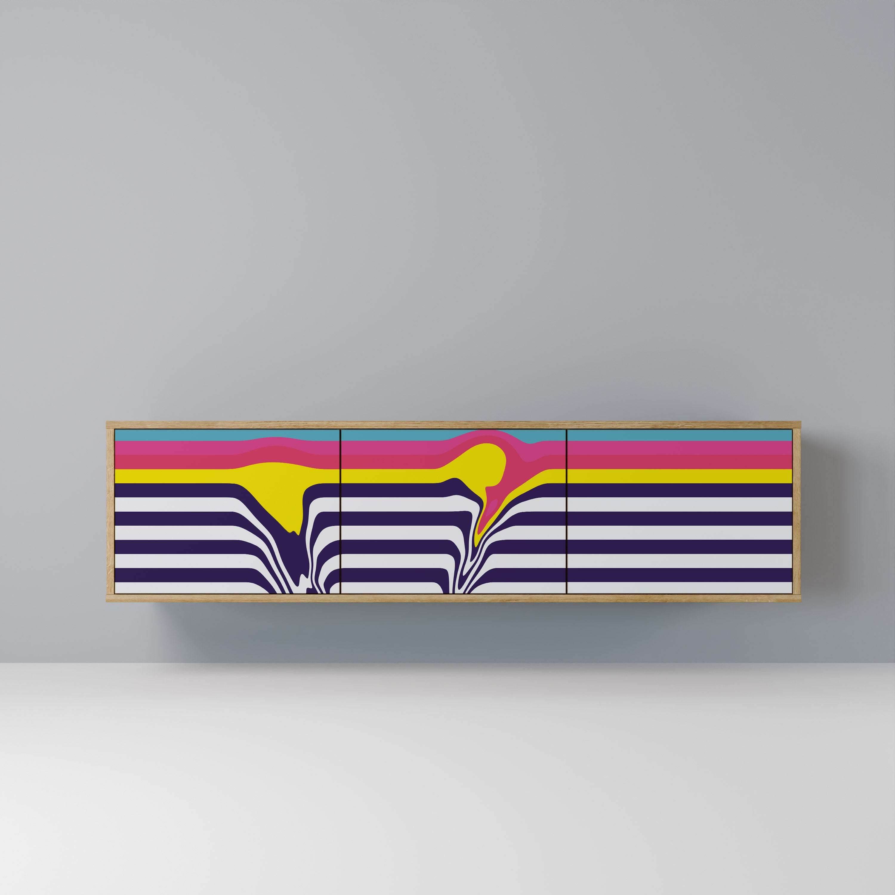 Mueble de TV de 3 puertas COLORFUL DIVERSION con efecto roble