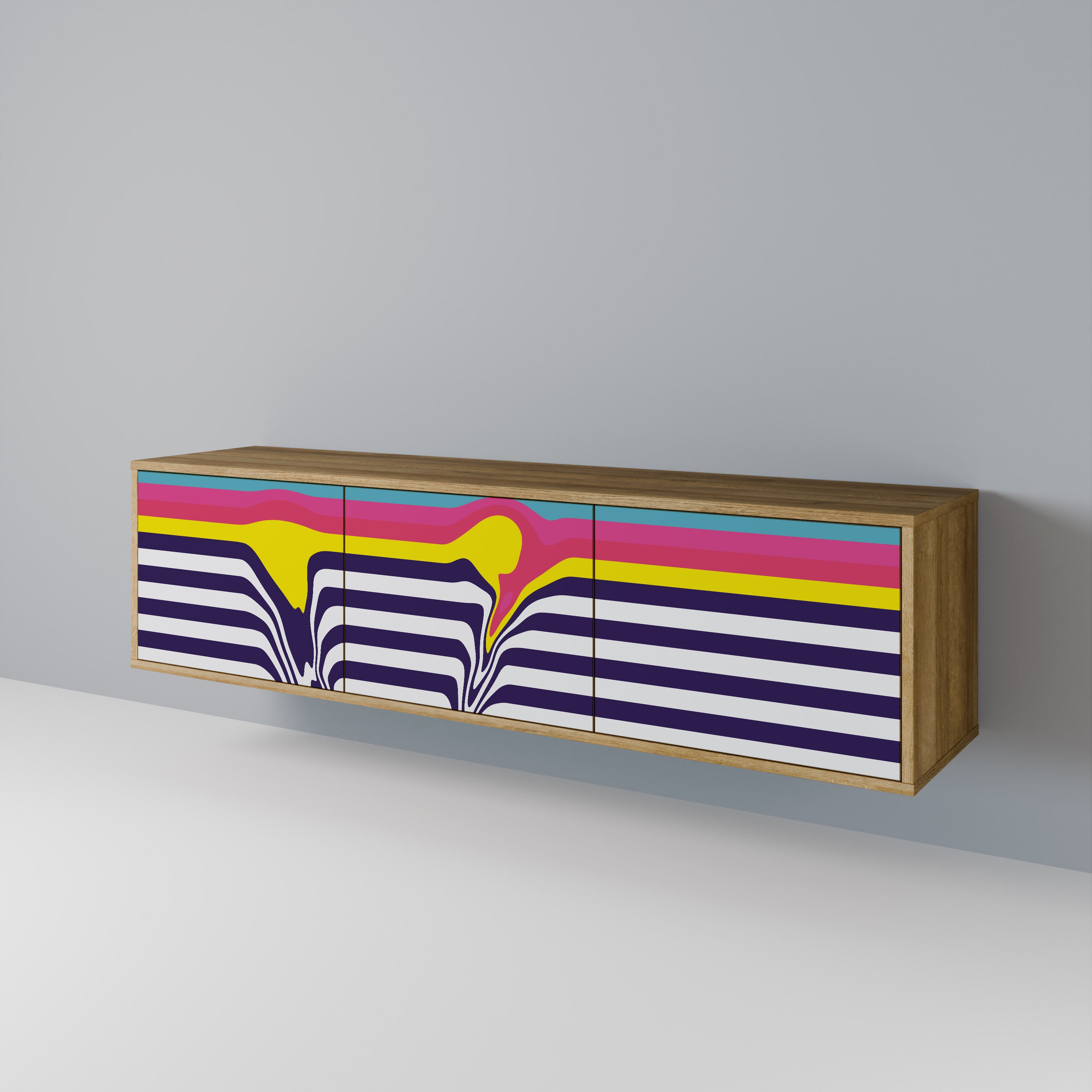 Mueble de TV de 3 puertas COLORFUL DIVERSION con efecto roble