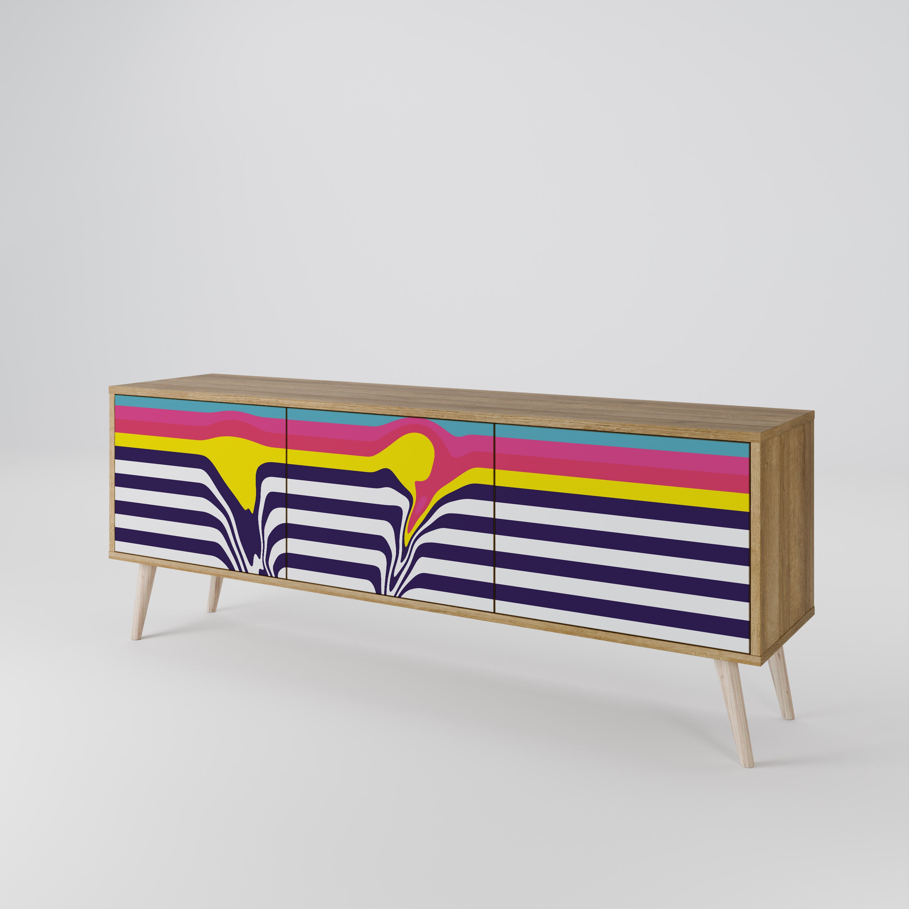 Mueble de TV de 3 puertas COLORFUL DIVERSION con efecto roble
