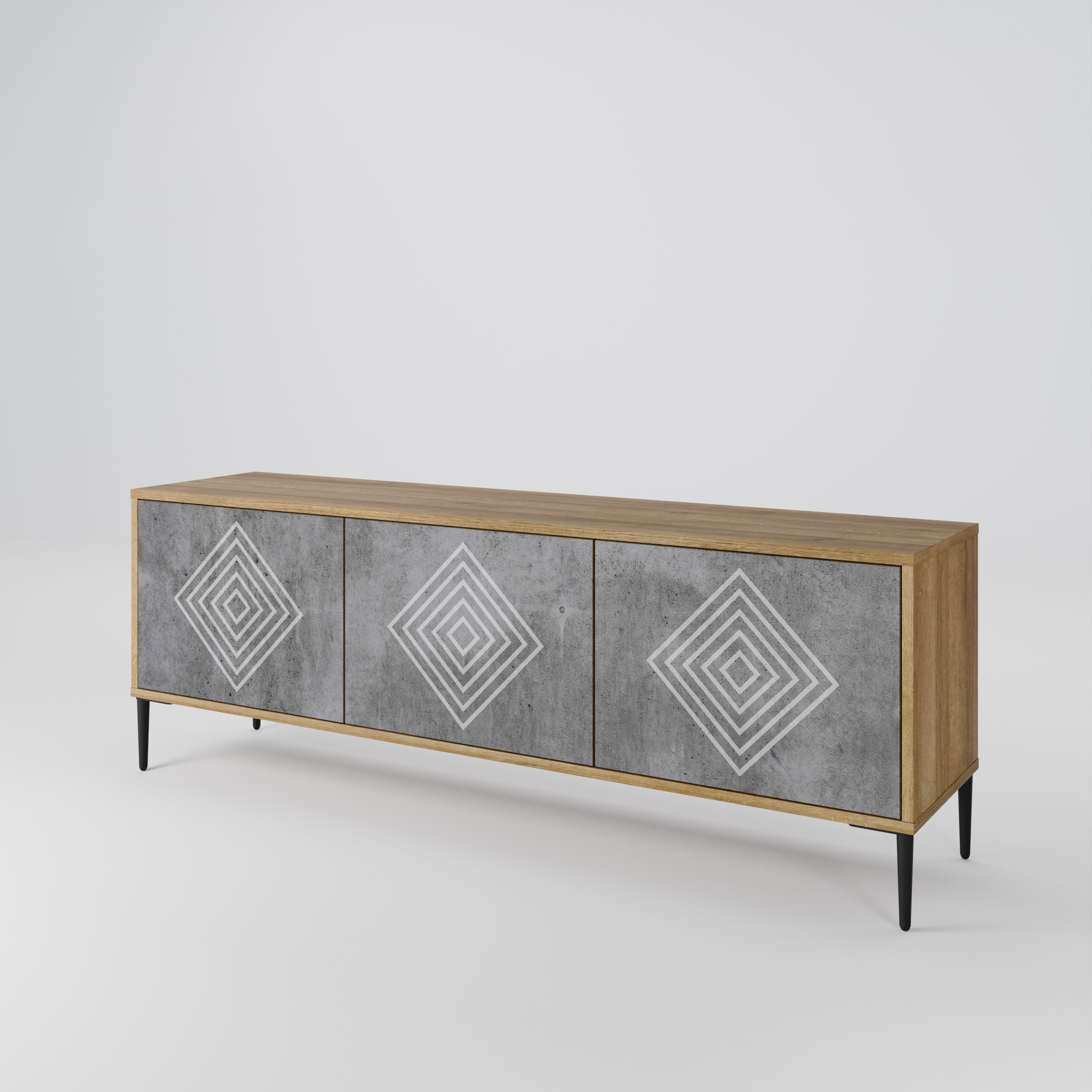 POLYGONAL ARTISTRY 3-Door TV Stand in Oak Effect