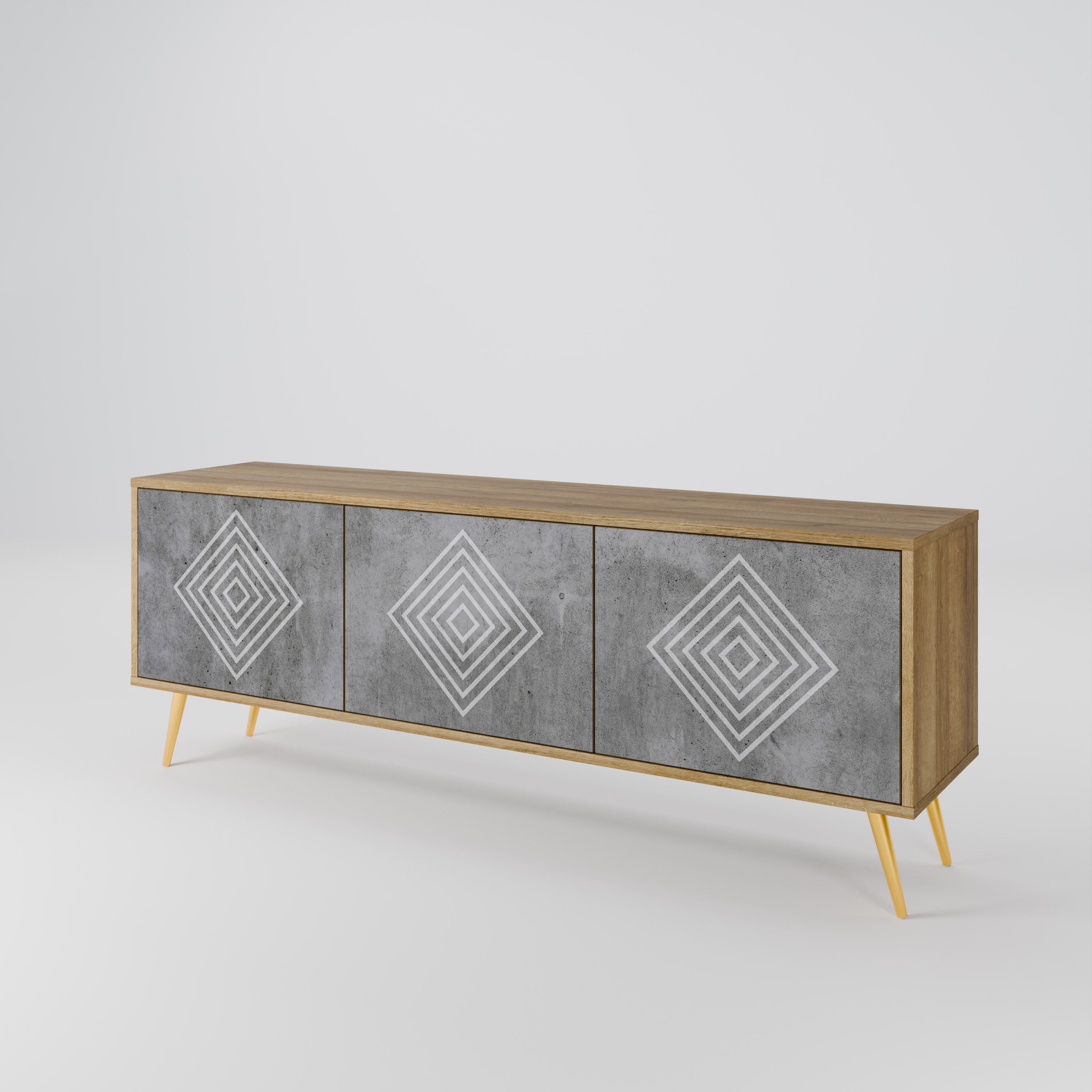 POLYGONAL ARTISTRY 3-Door TV Stand in Oak Effect