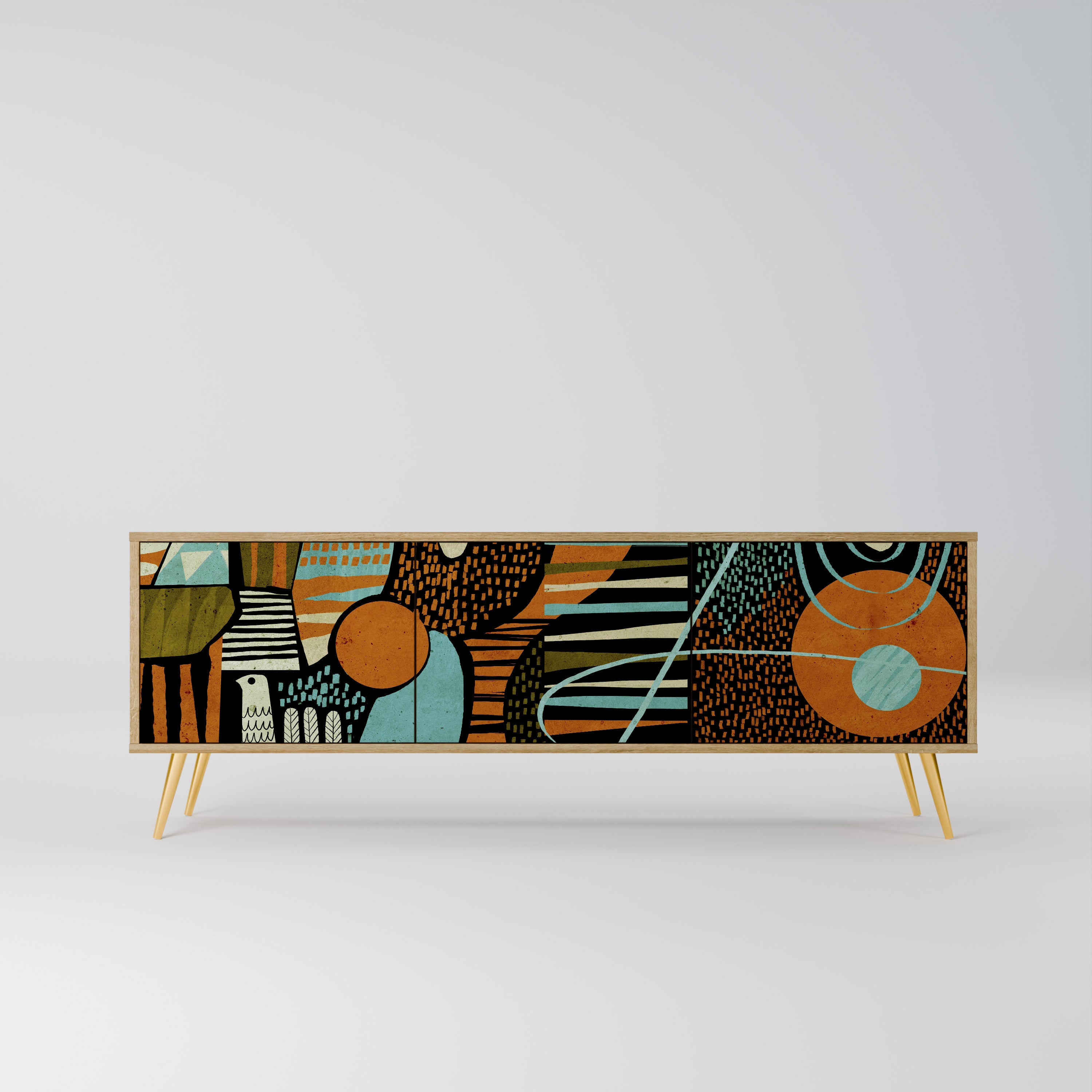 GEODE GLIMMER 3-Door TV Stand in Oak Effect