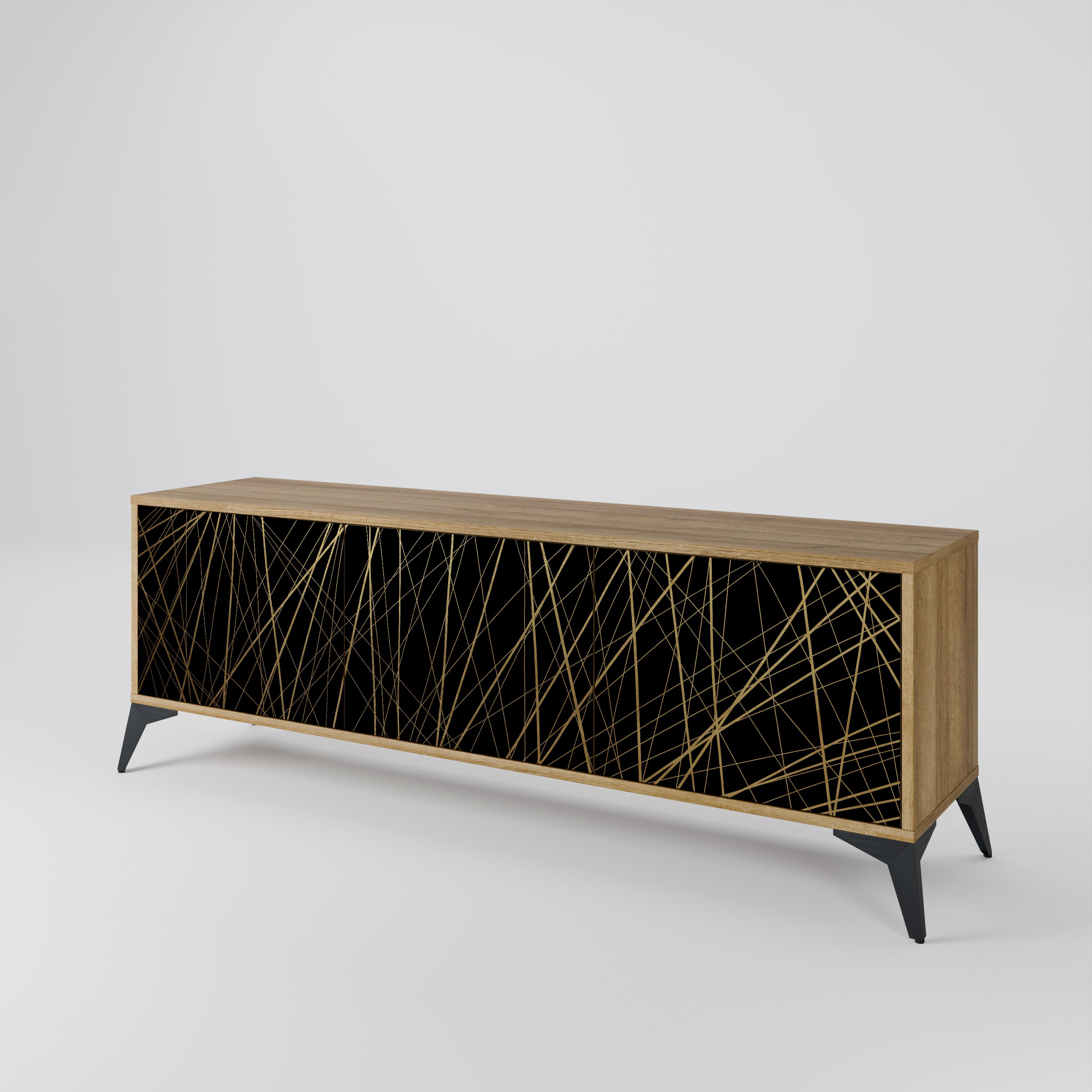 BRIGHT MESH 3-Door TV Stand in Oak Effect