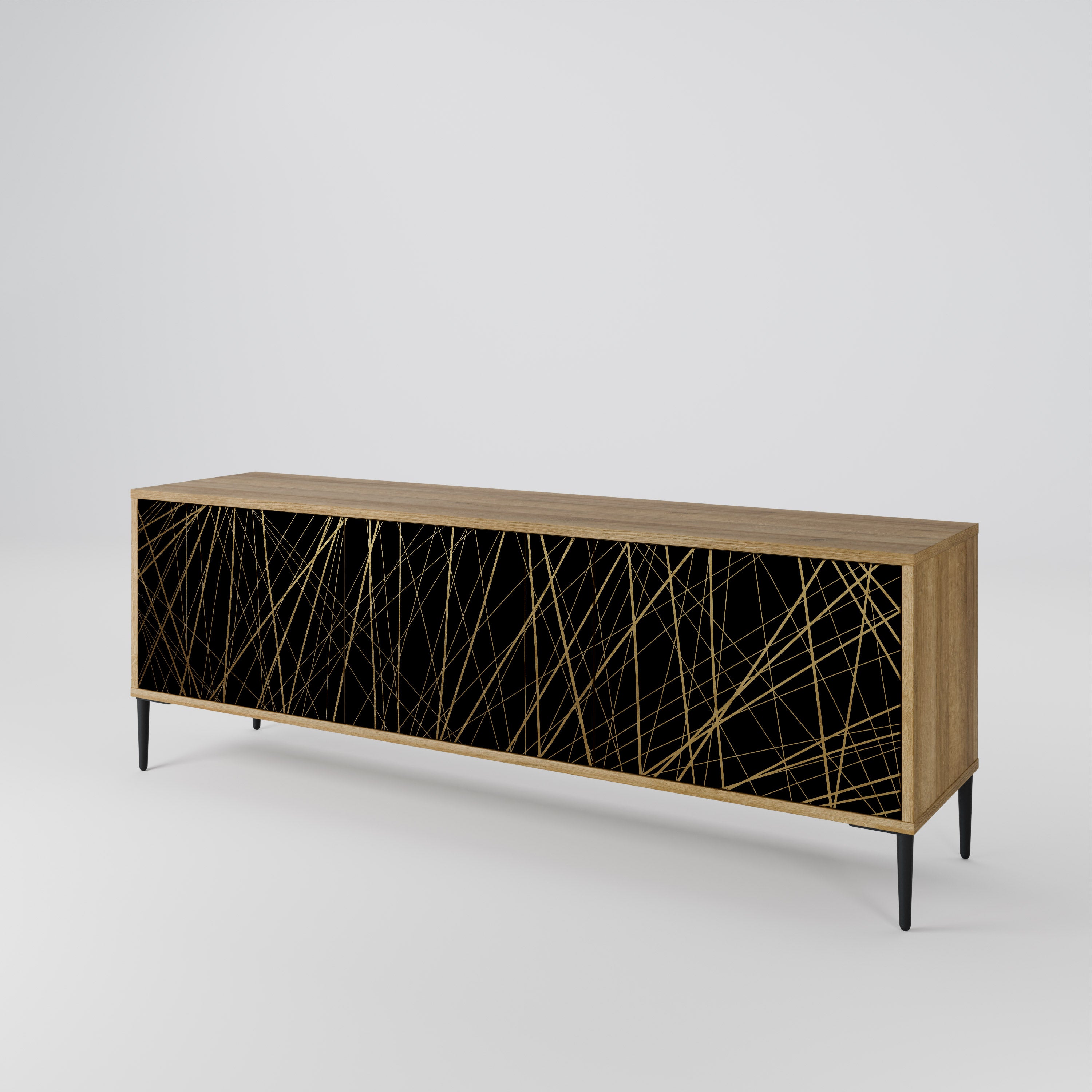 BRIGHT MESH 3-Door TV Stand in Oak Effect