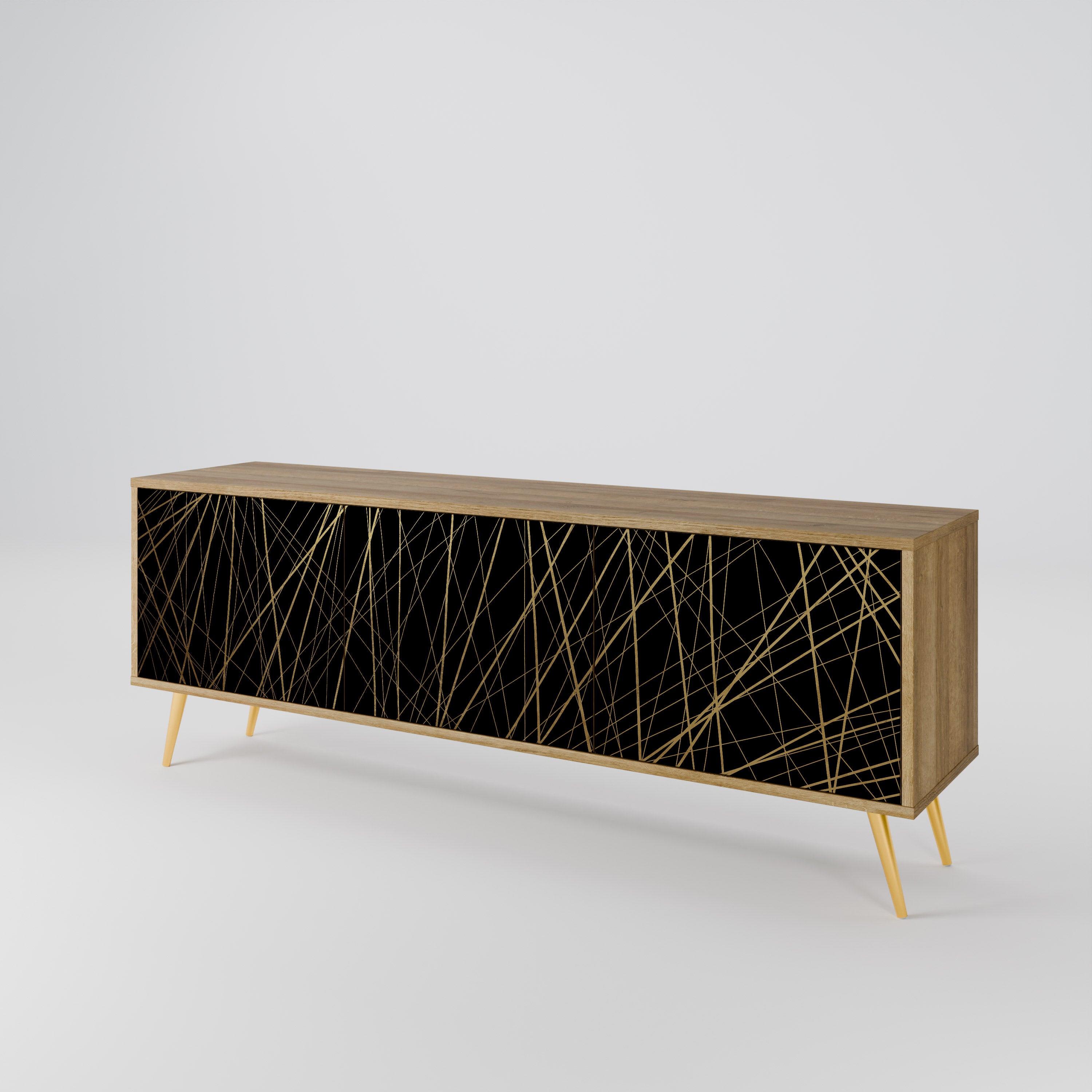 BRIGHT MESH 3-Door TV Stand in Oak Effect
