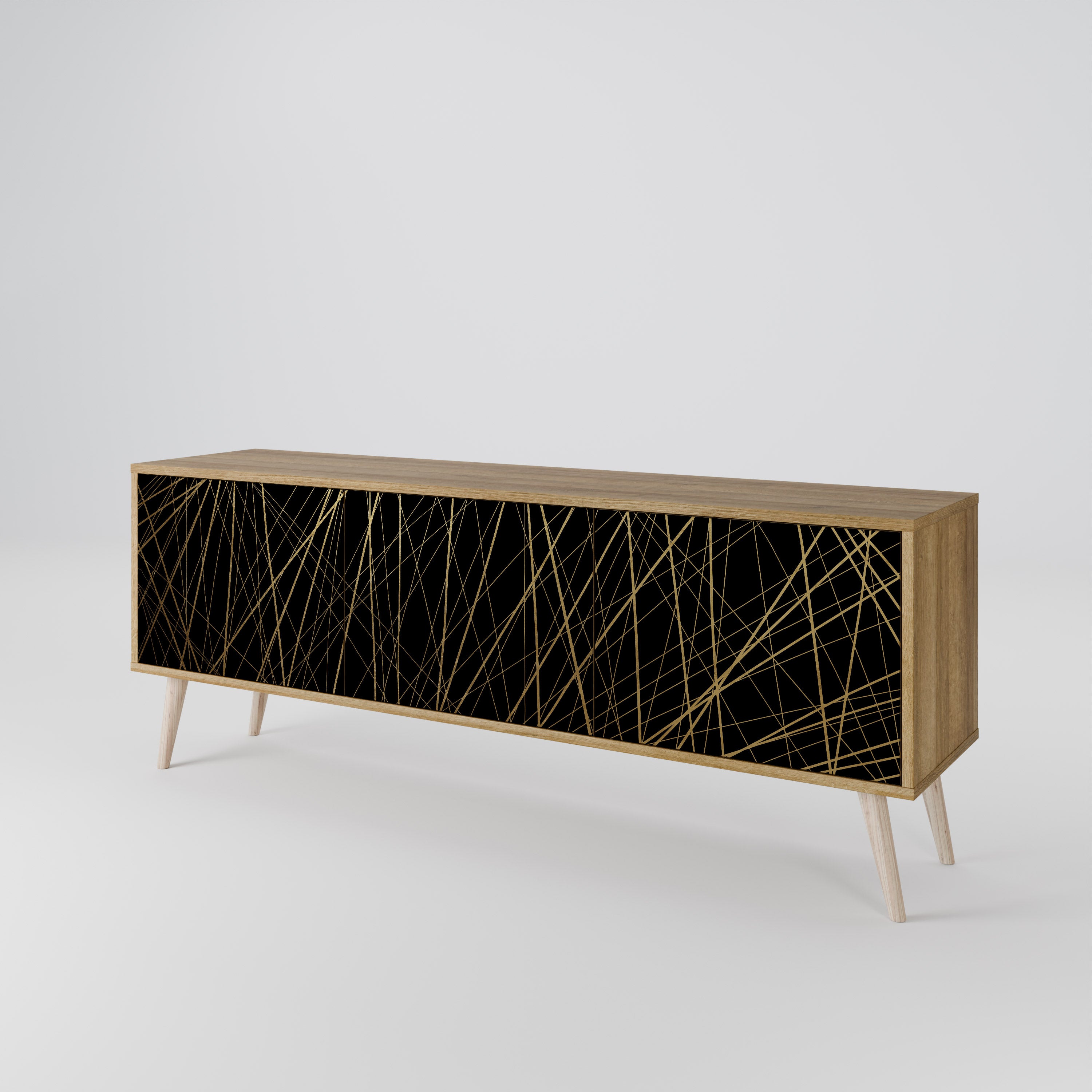 BRIGHT MESH 3-Door TV Stand in Oak Effect