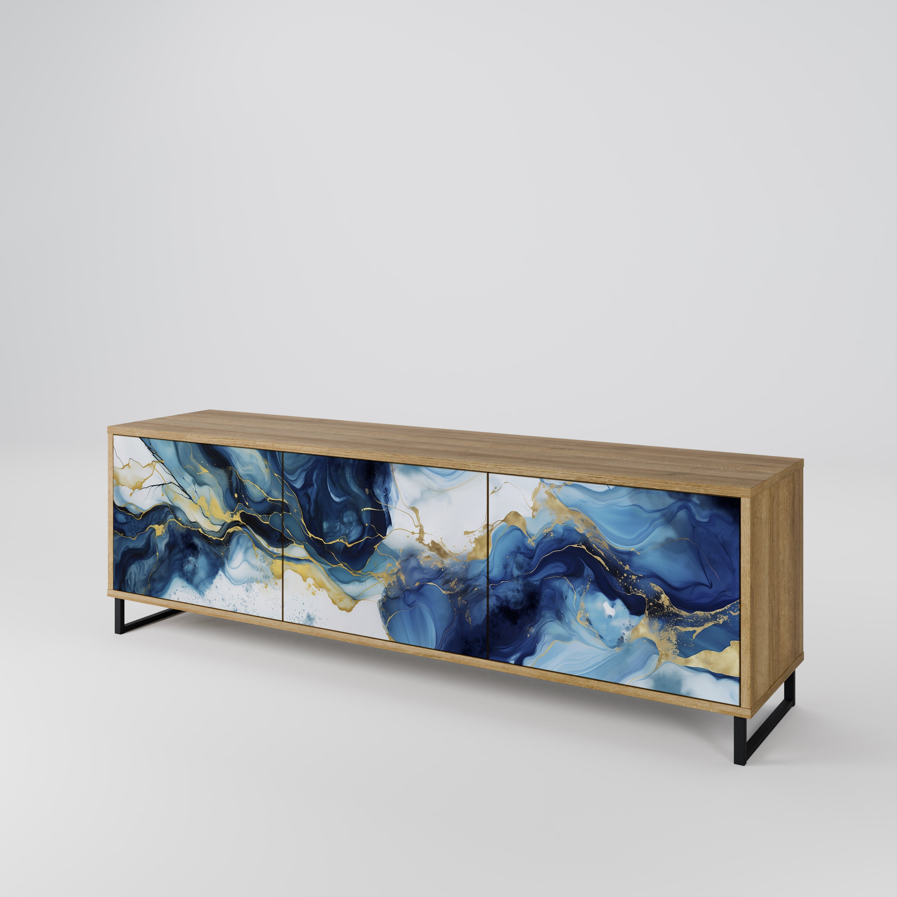INKY MARBLE 3-Door TV Stand in Oak Effect