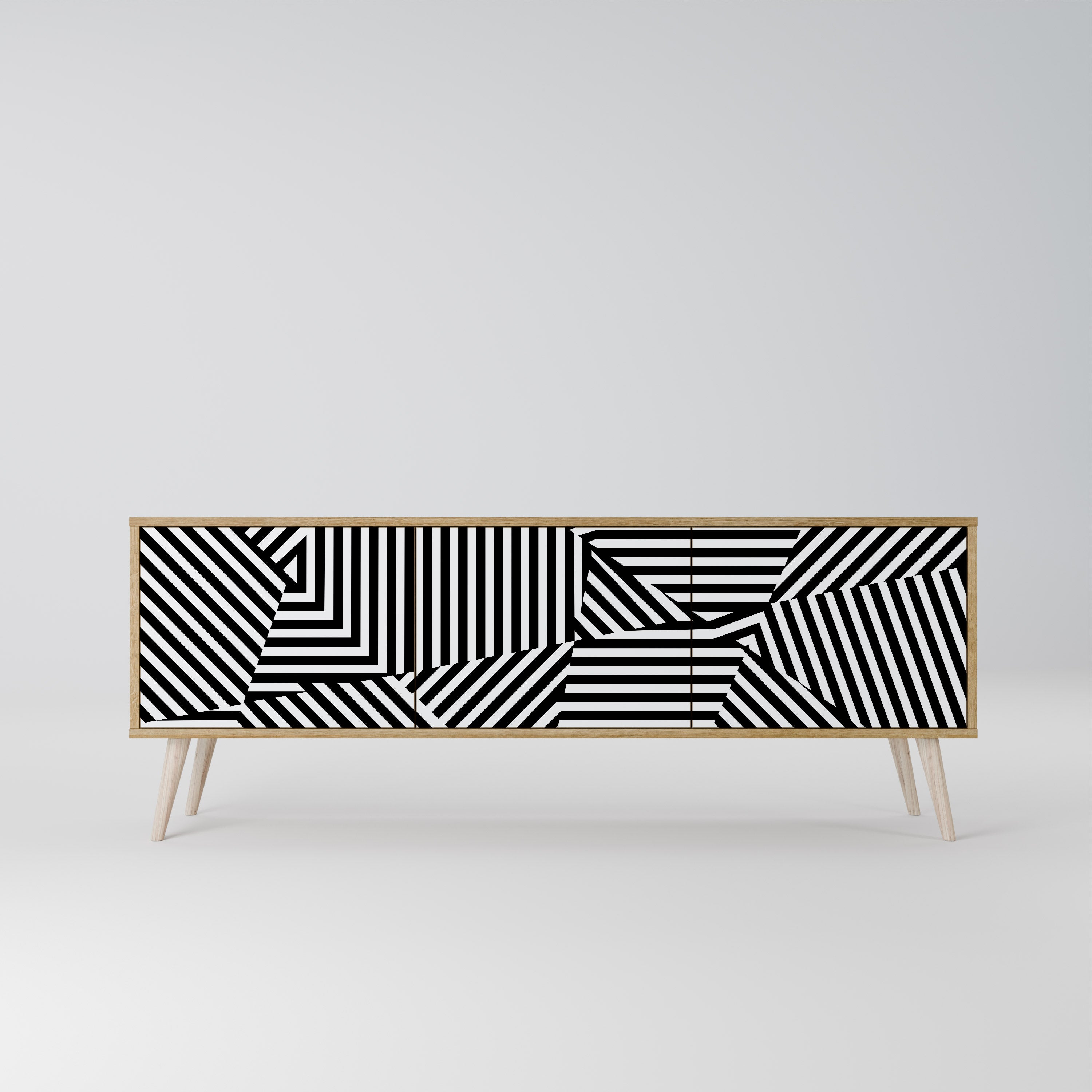 ILLUSIONARY LATTICE 3-Door TV Stand in Oak Effect