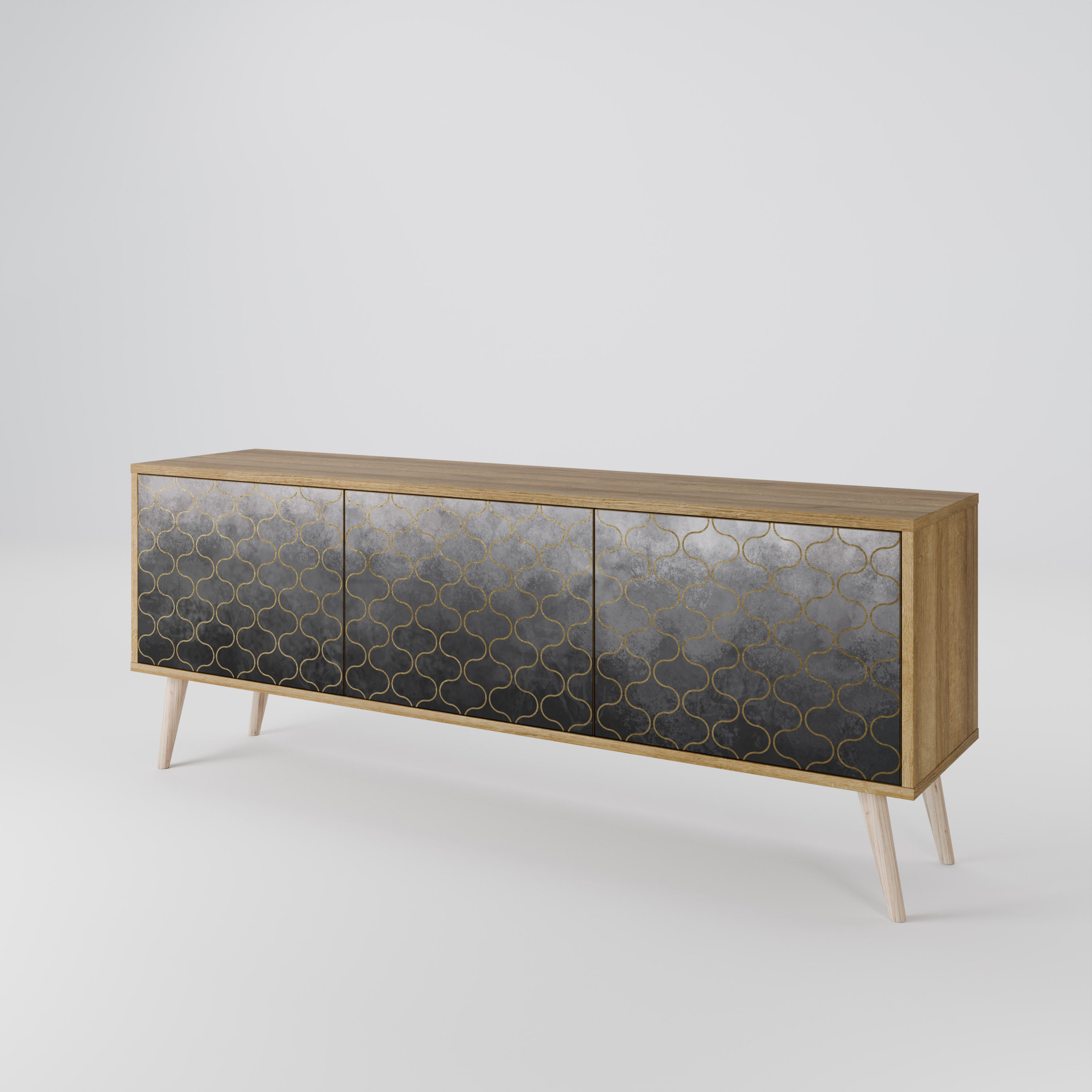 TESSELATED GRAYISH 3-Door TV Stand in Oak Effect