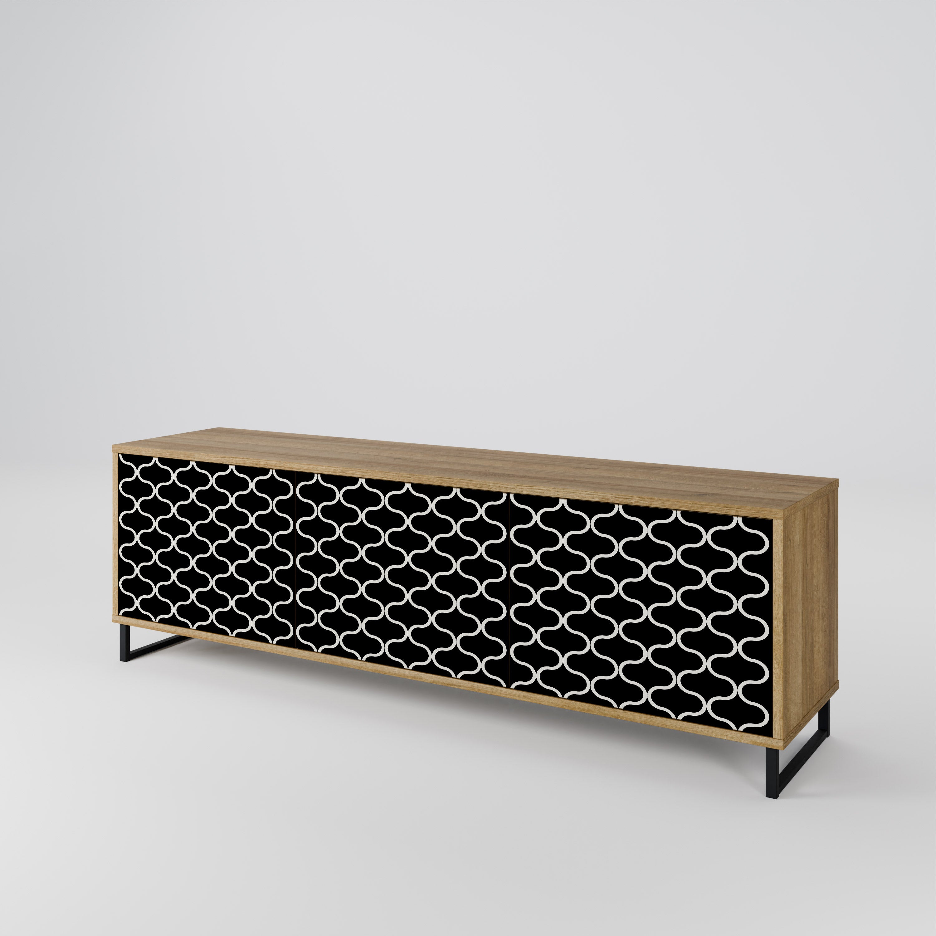 TESSELATED BLACKNESS 3-Door TV Stand in Oak Effect