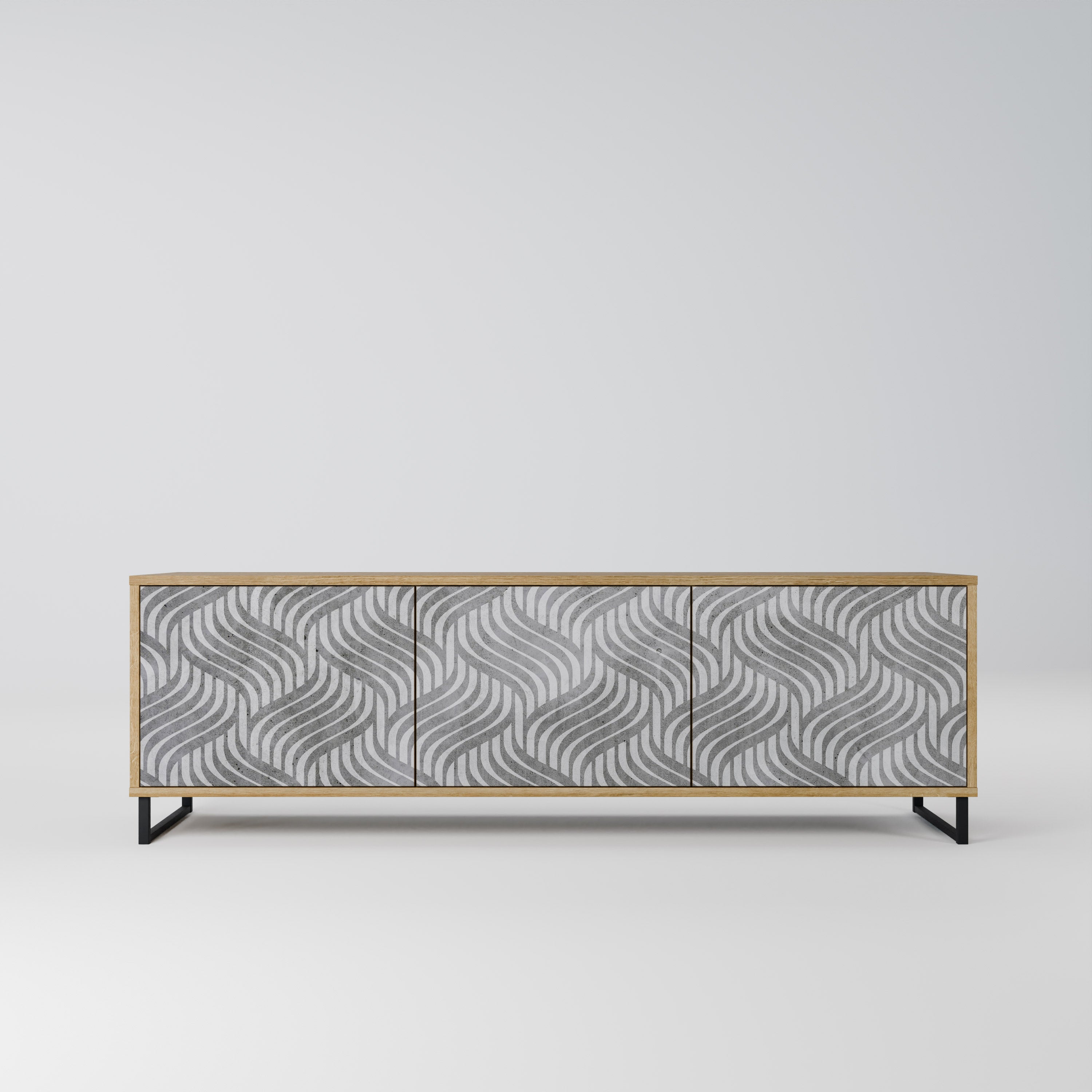 CONCRETE MOVEMENT 3-Door TV Stand in Oak Effect