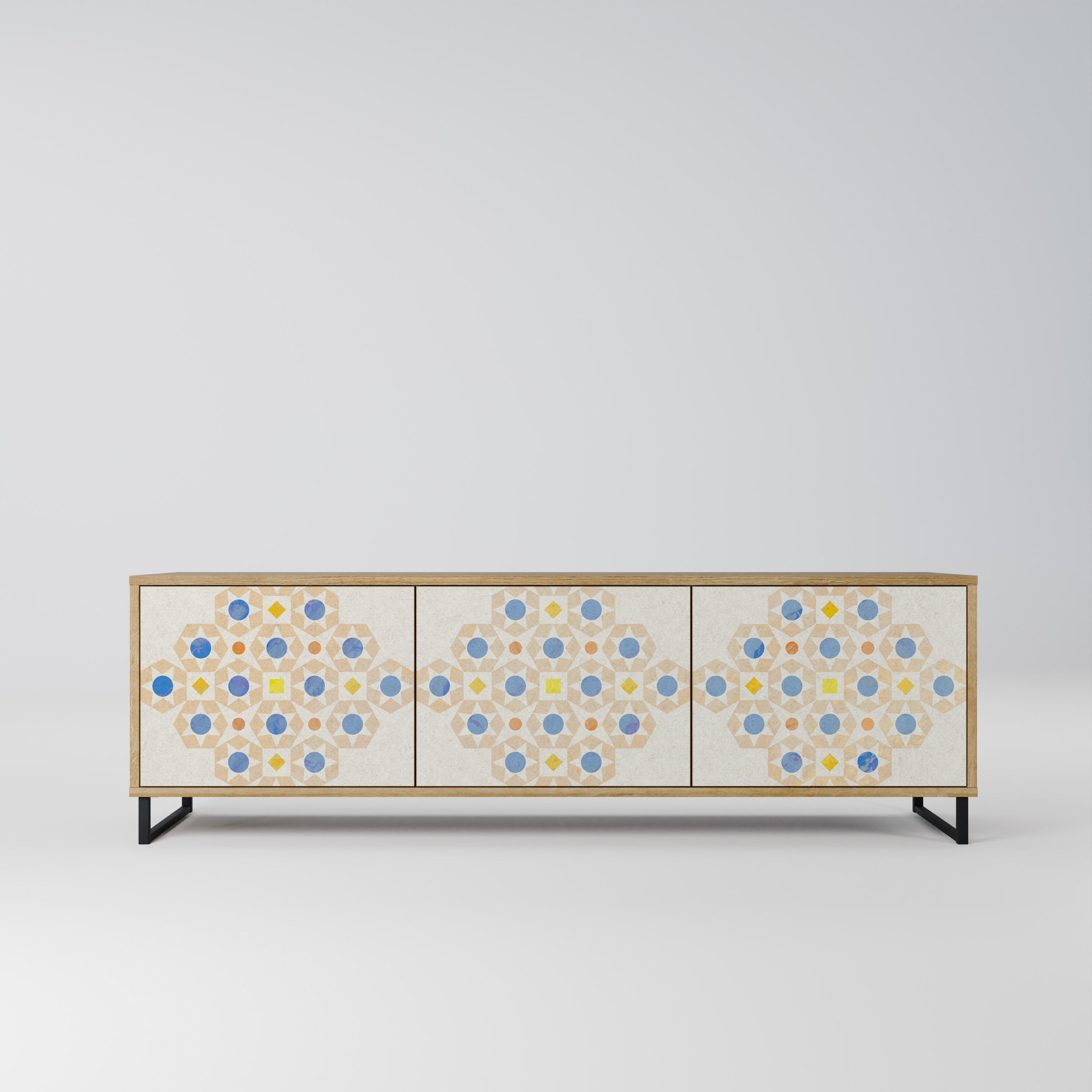 PATTERNED PRISM 3-Door TV Stand in Oak Effect