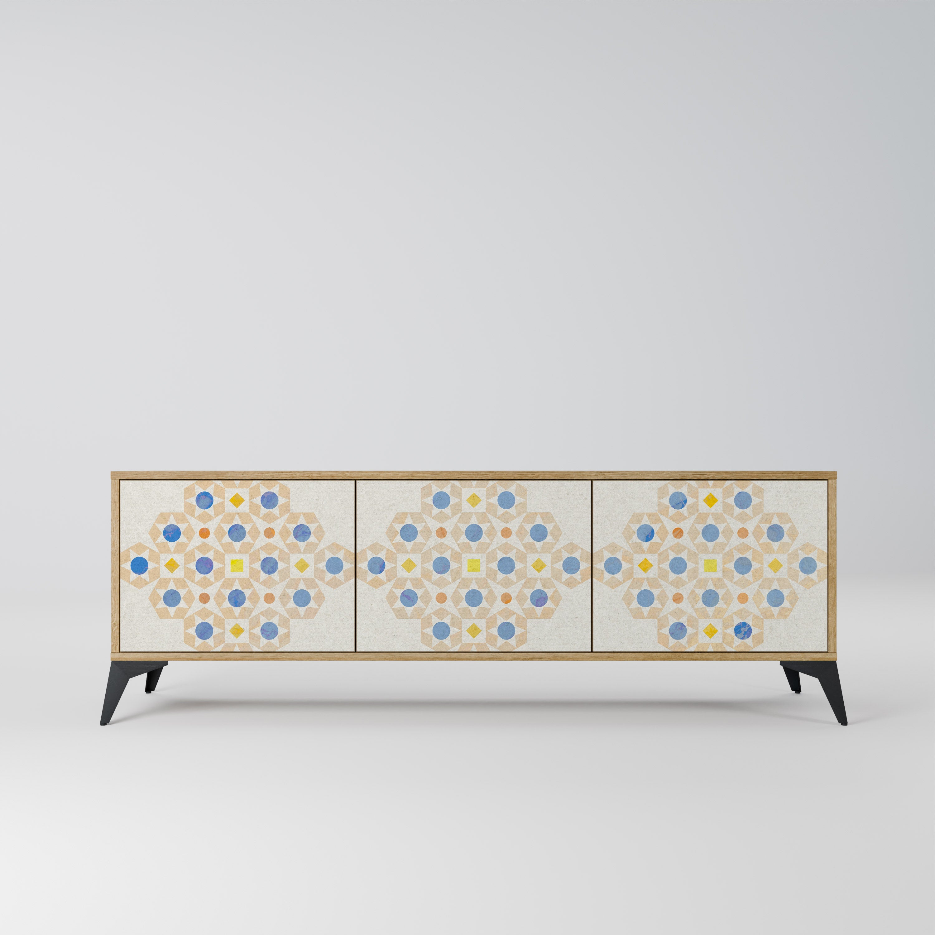 PATTERNED PRISM 3-Door TV Stand in Oak Effect