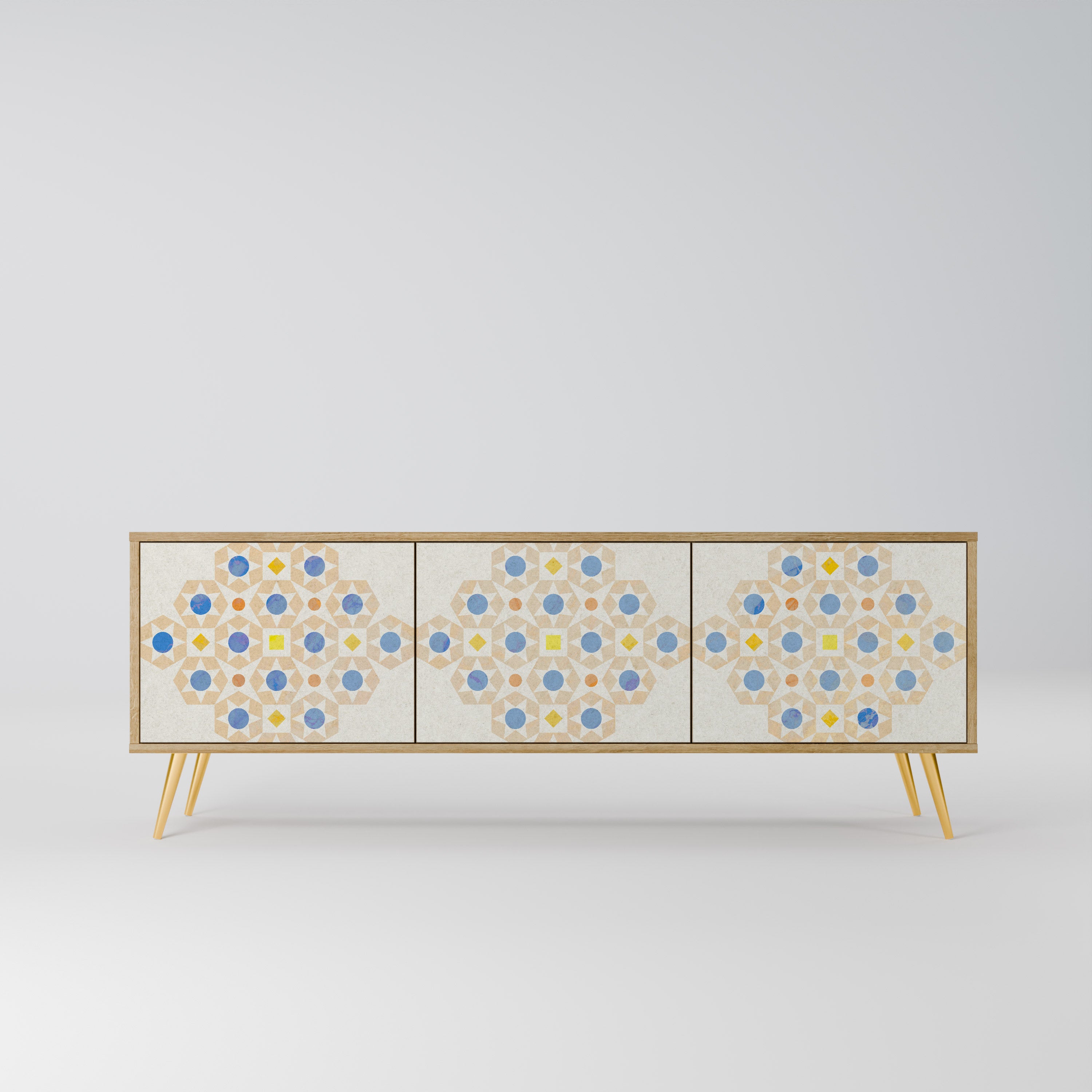 PATTERNED PRISM 3-Door TV Stand in Oak Effect