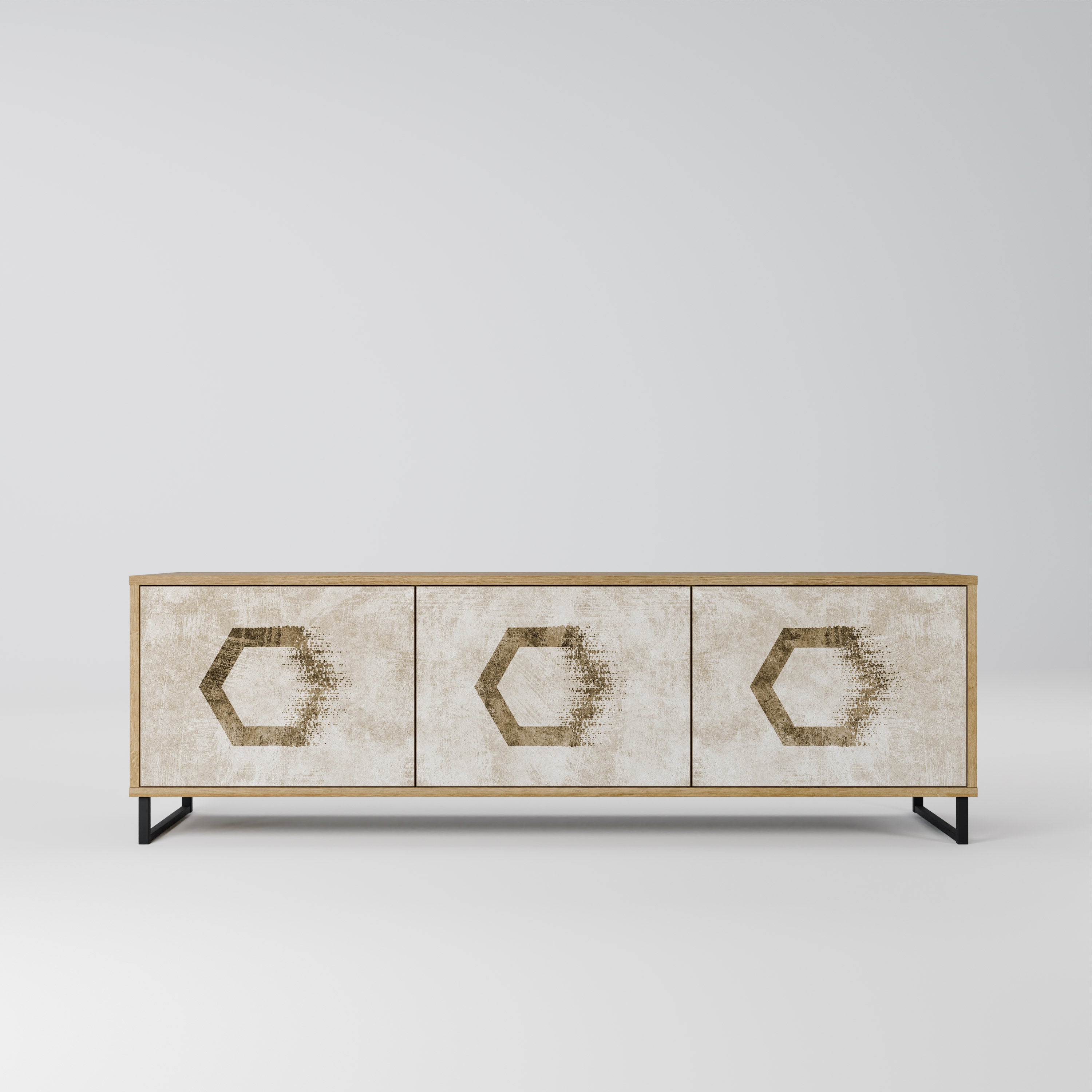 HEXAGONAL SHAPES 3-Door TV Stand in Oak Effect