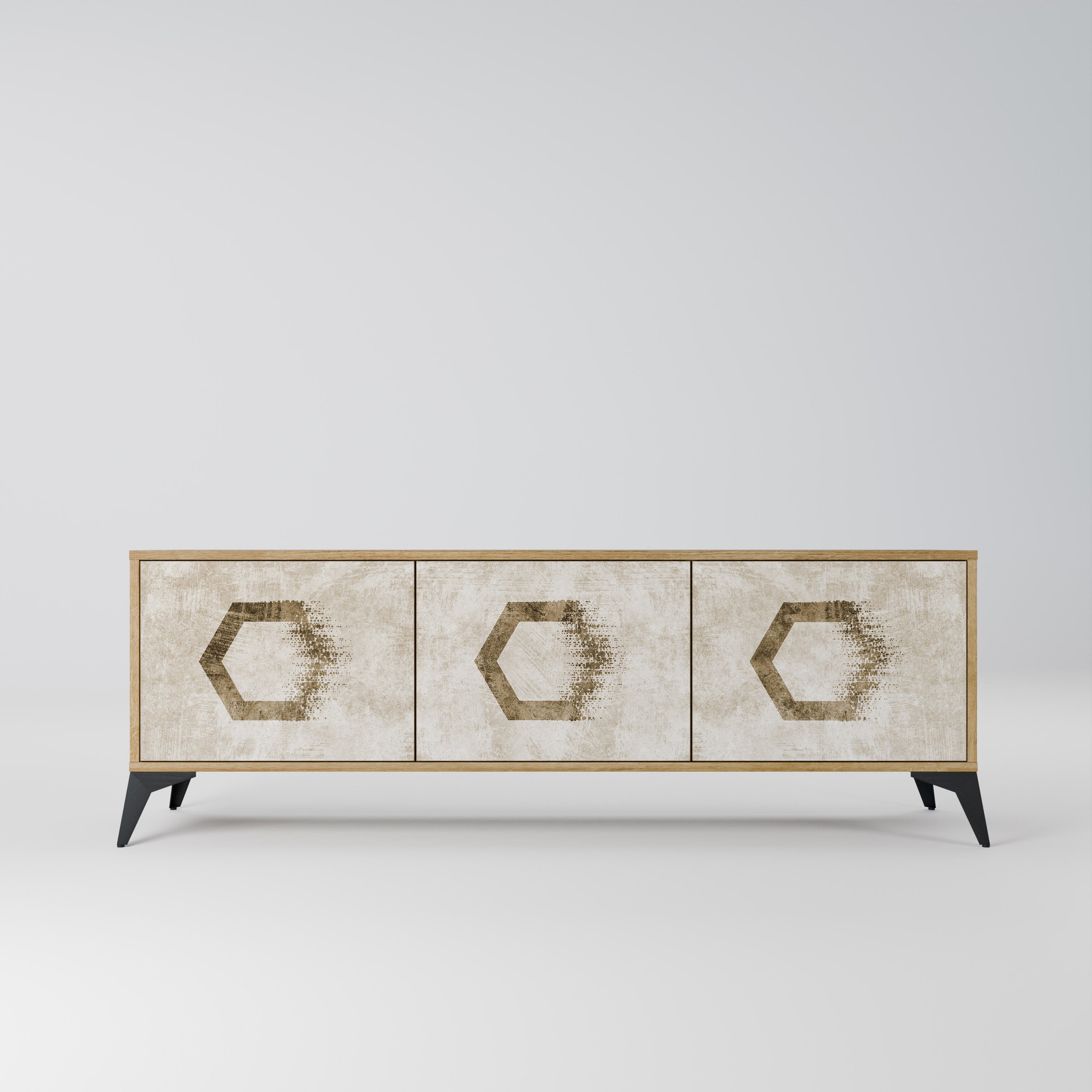 HEXAGONAL SHAPES 3-Door TV Stand in Oak Effect