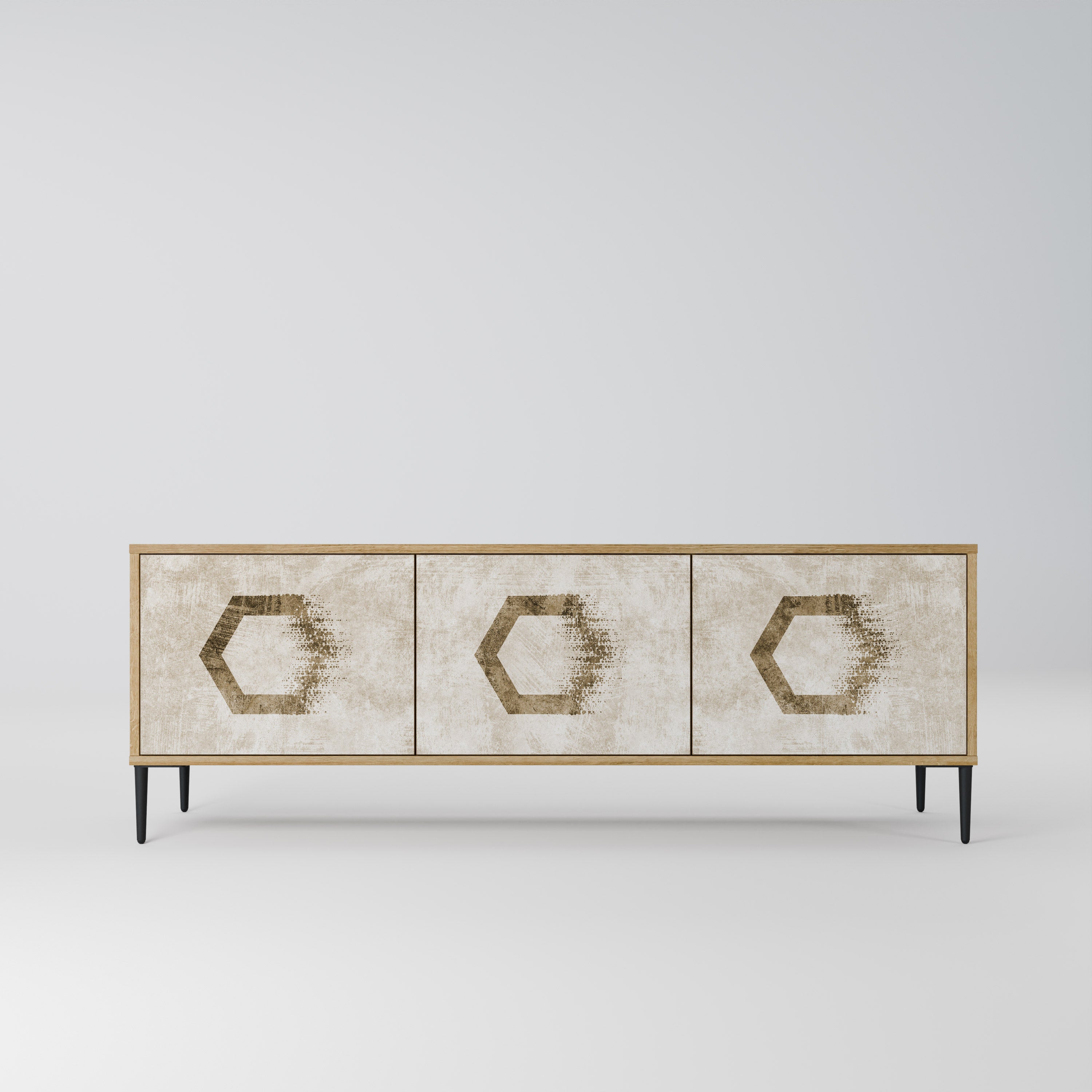 HEXAGONAL SHAPES 3-Door TV Stand in Oak Effect