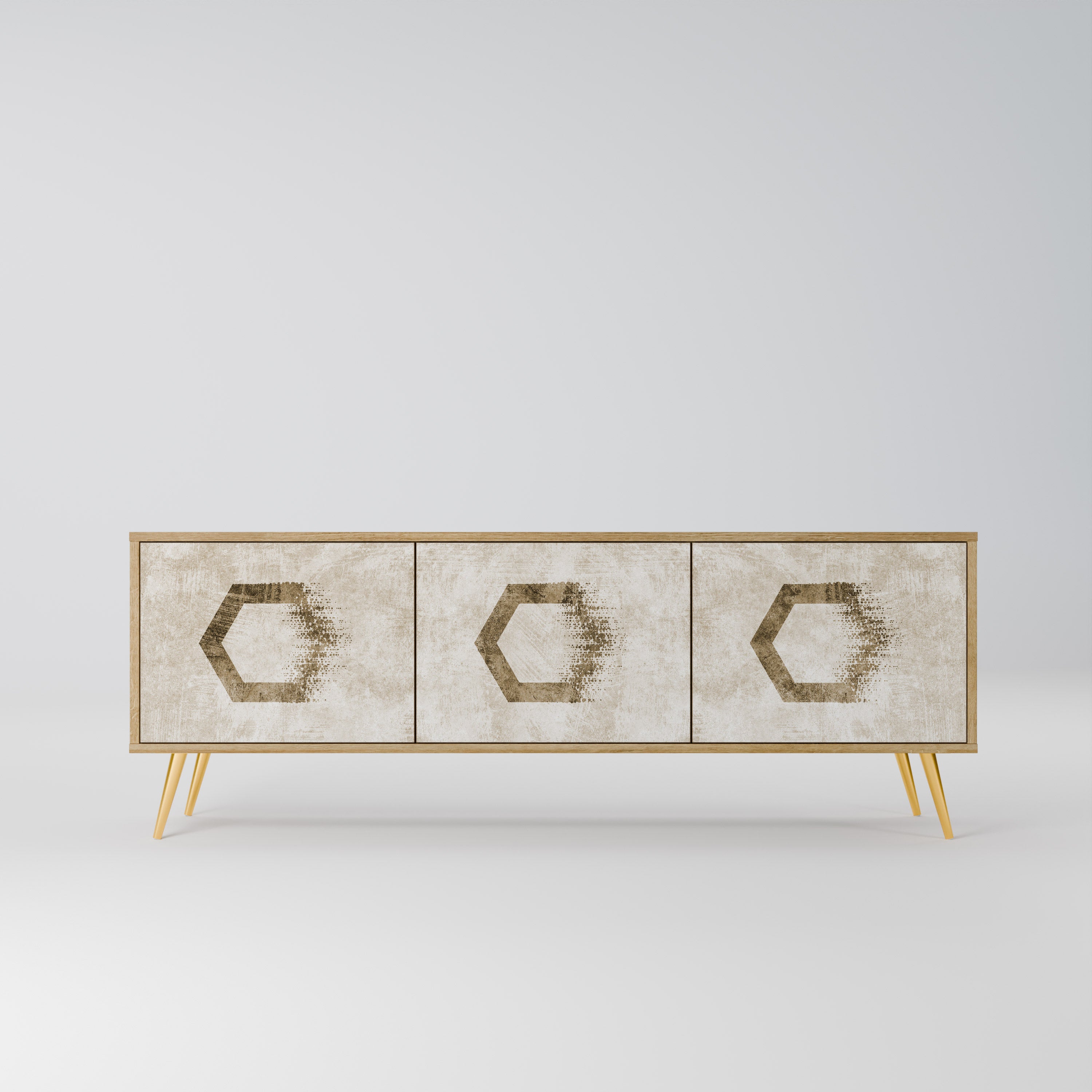 HEXAGONAL SHAPES 3-Door TV Stand in Oak Effect