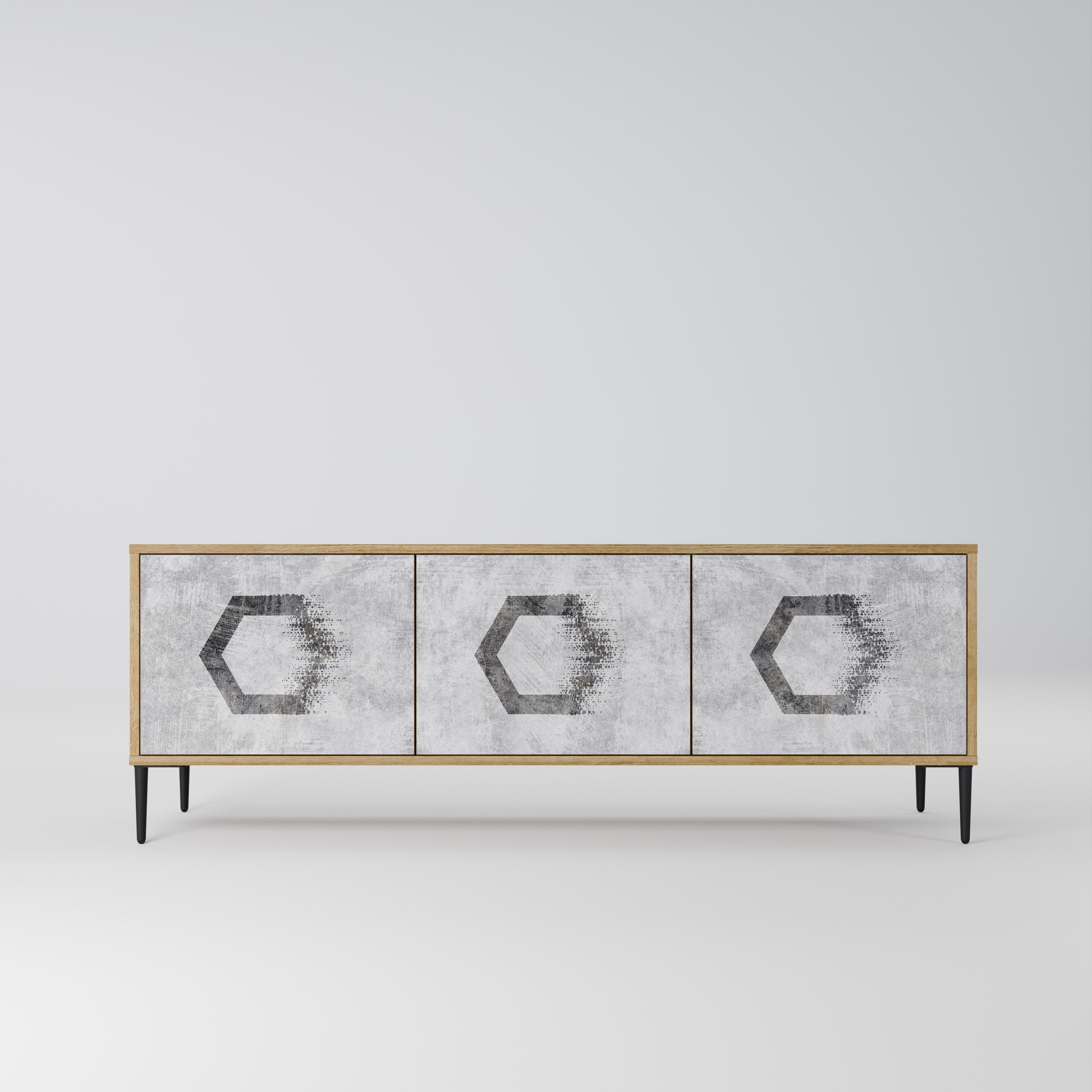 HEXAGONAL FIGURES 3-Door TV Stand in Oak Effect