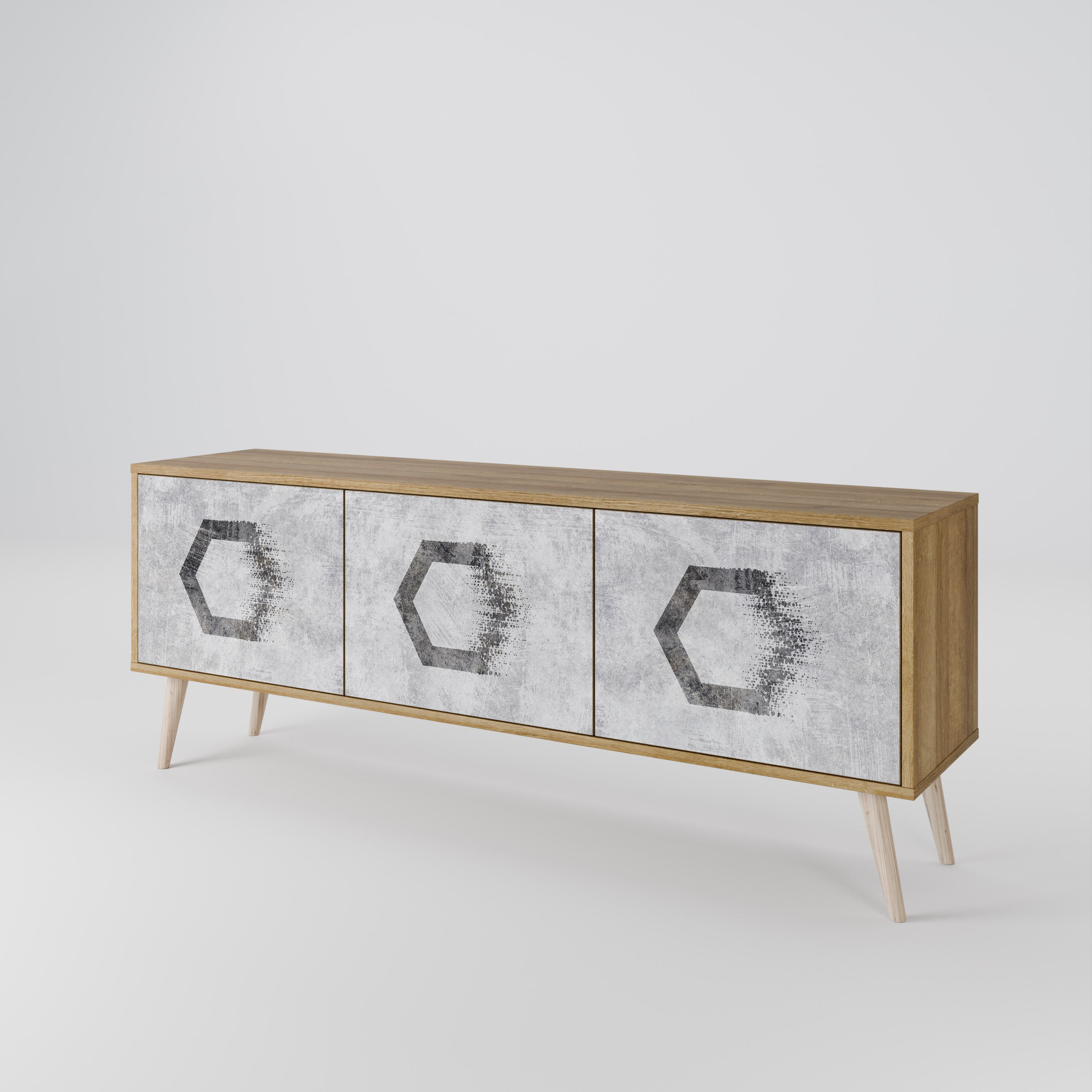 HEXAGONAL FIGURES 3-Door TV Stand in Oak Effect