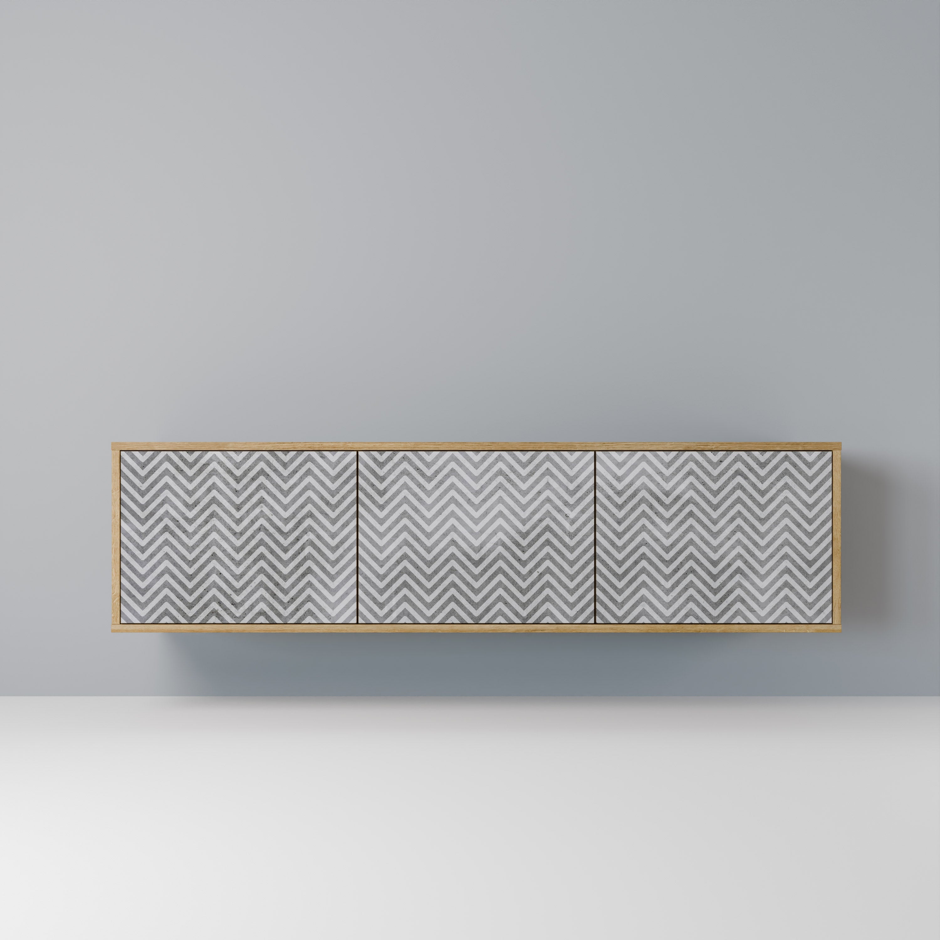 CONCRETE ZIG ZAG 3-Door TV Stand in Oak Effect