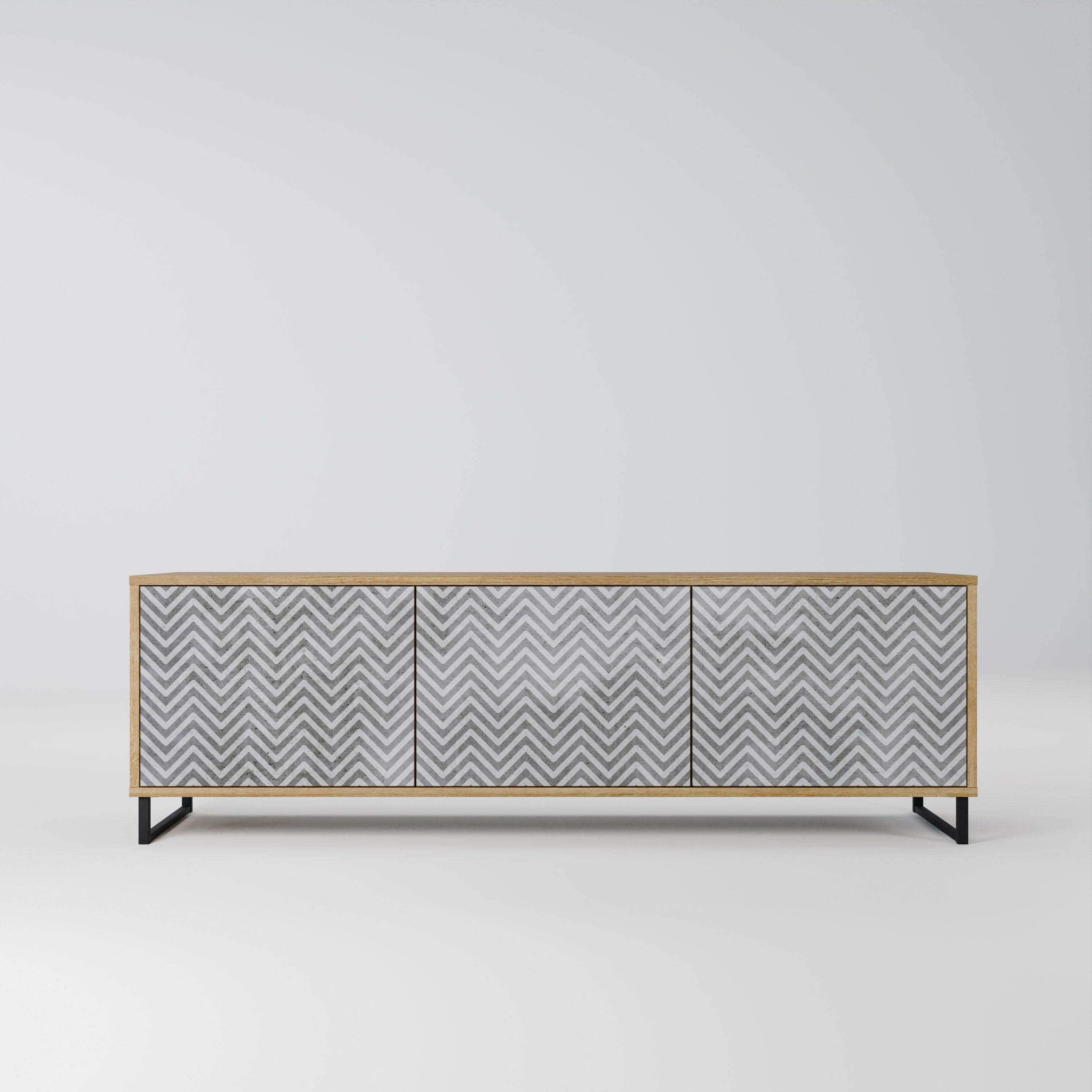 CONCRETE ZIG ZAG 3-Door TV Stand in Oak Effect