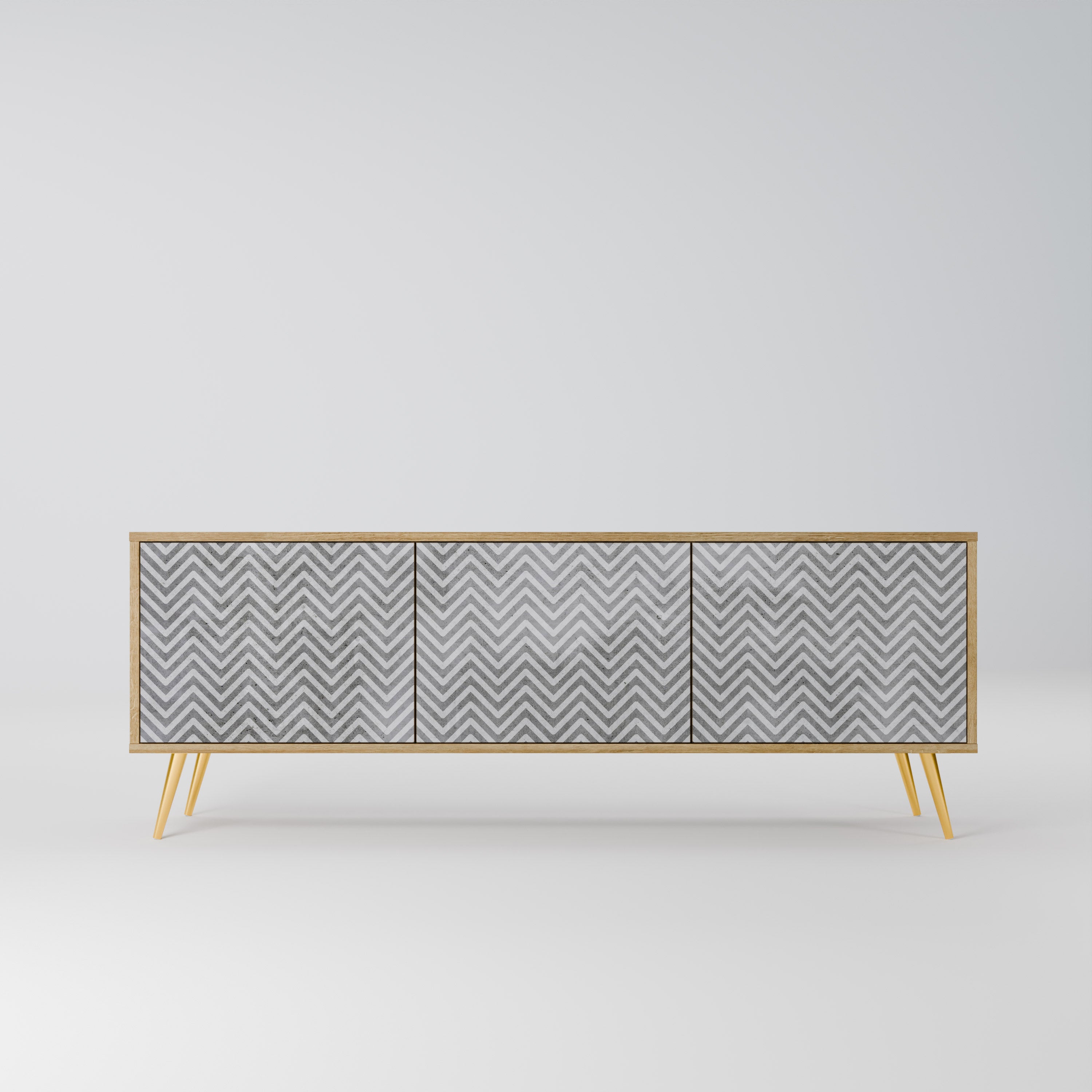 CONCRETE ZIG ZAG 3-Door TV Stand in Oak Effect