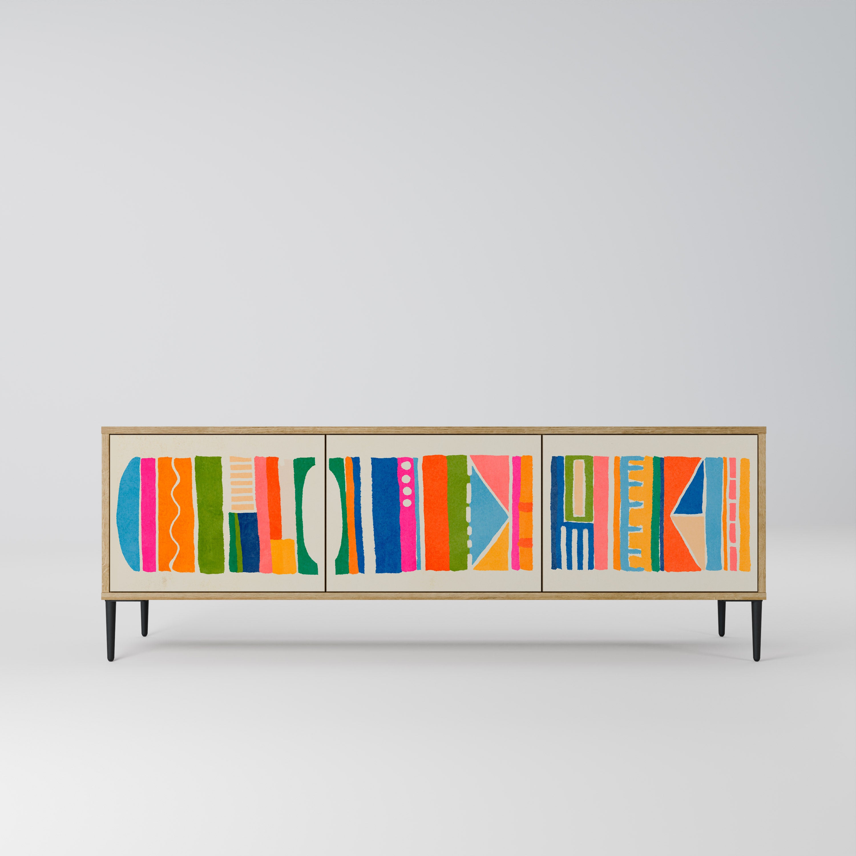 GEOMETRIC SHINE 3-Door TV Stand in Oak Effect