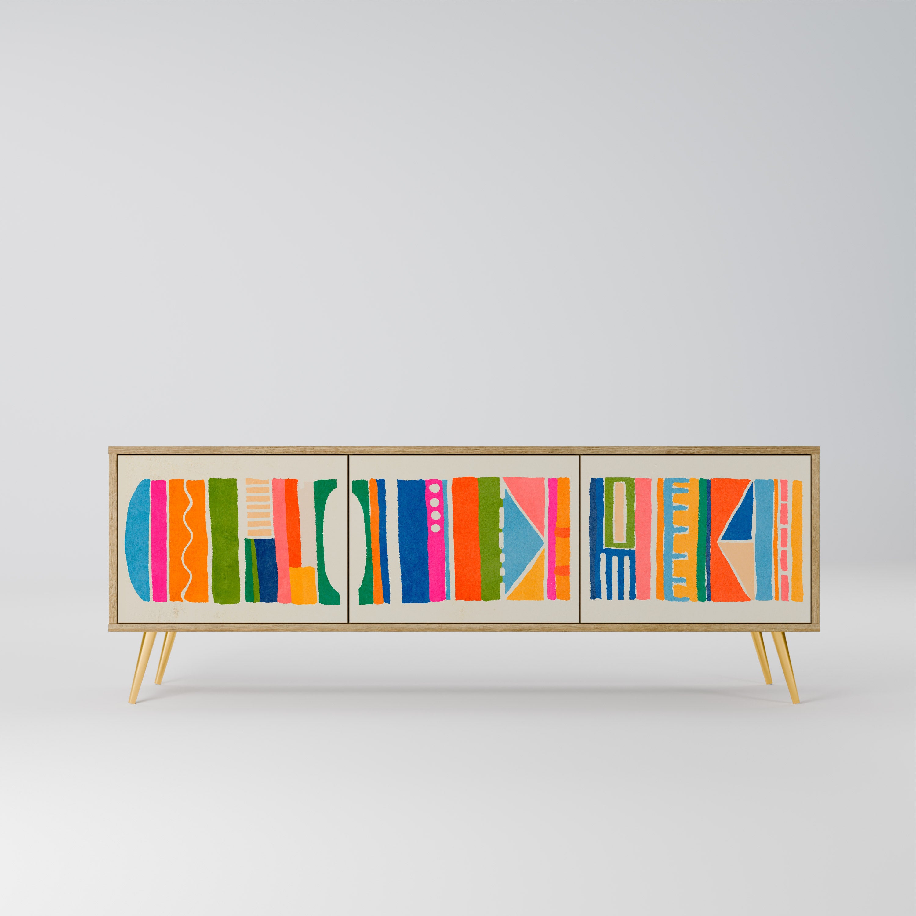 GEOMETRIC SHINE 3-Door TV Stand in Oak Effect