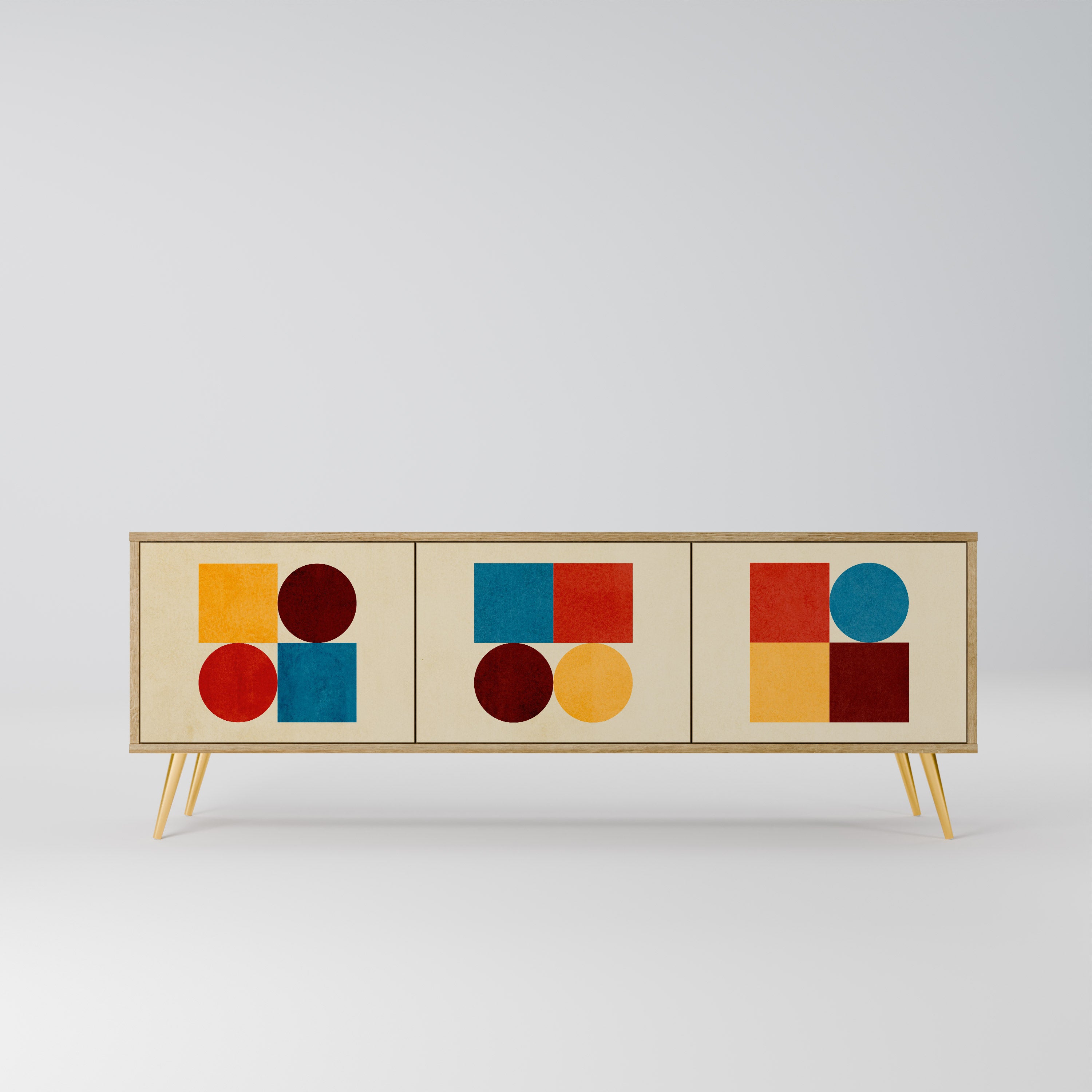 GEOMETRIC PUZZLE 3-Door TV Stand in Oak Effect