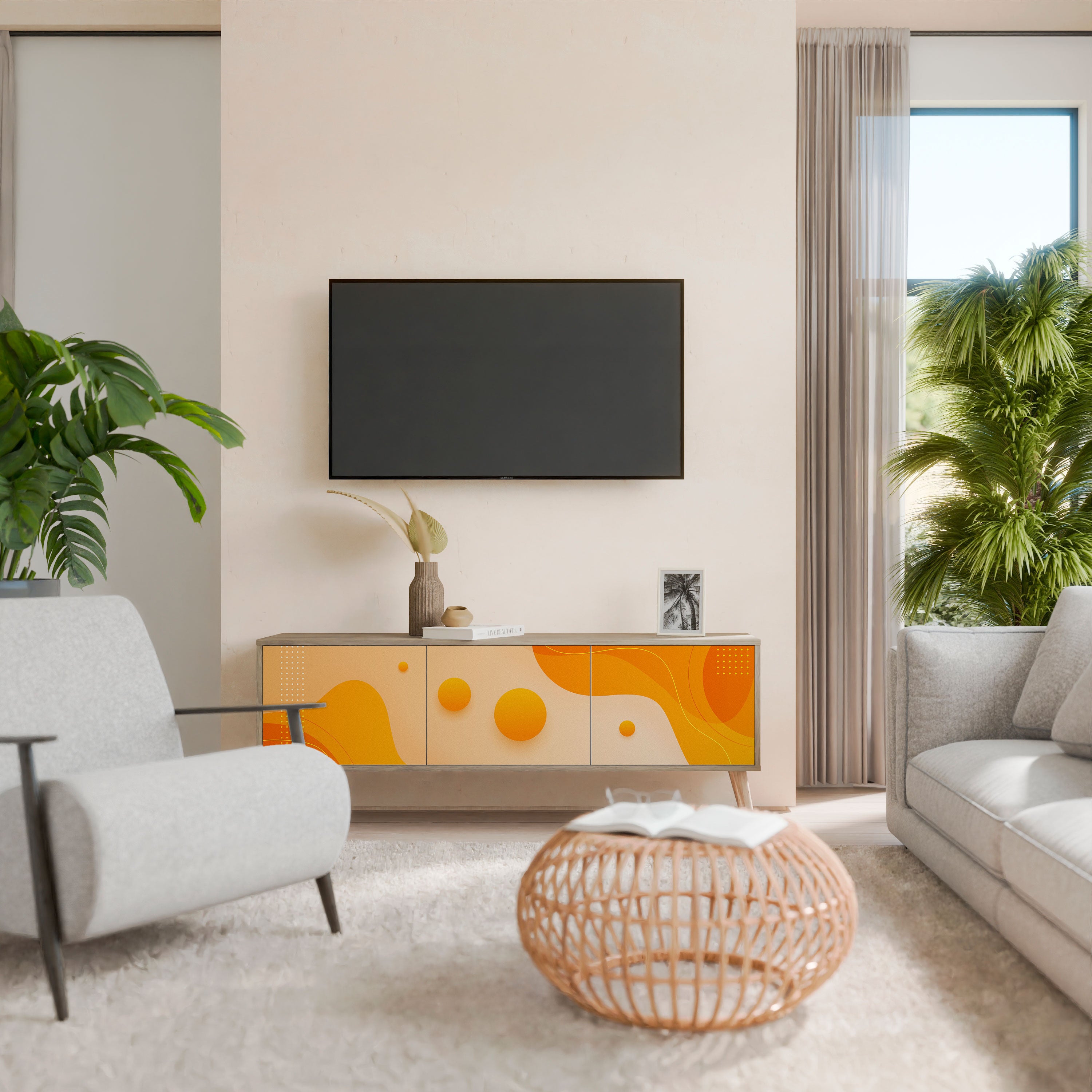 ORANGE ARRANGEMENT 3-Door TV Stand in Oak Effect
