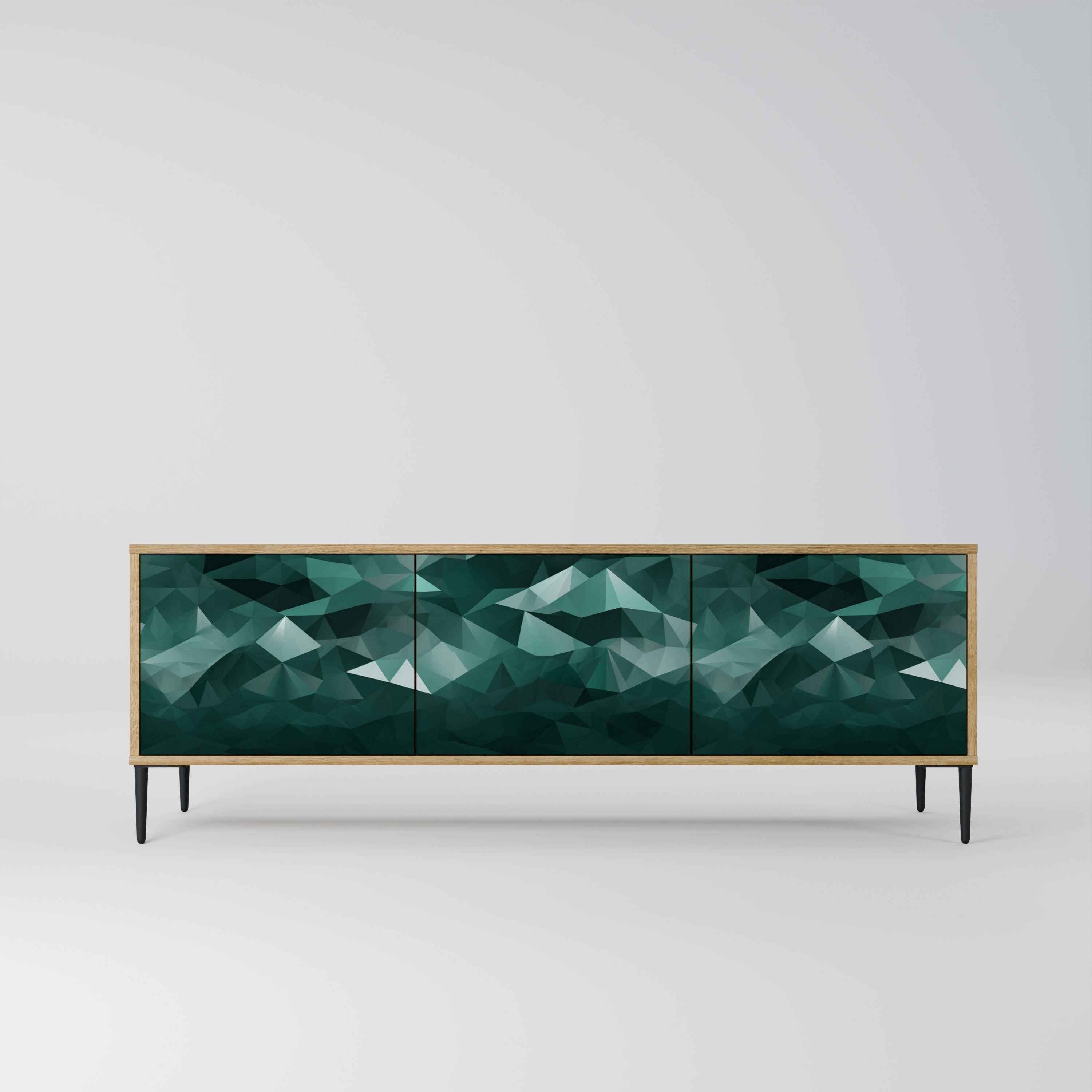 POLYGONAL FLOATING 3-Door TV Stand in Oak Effect