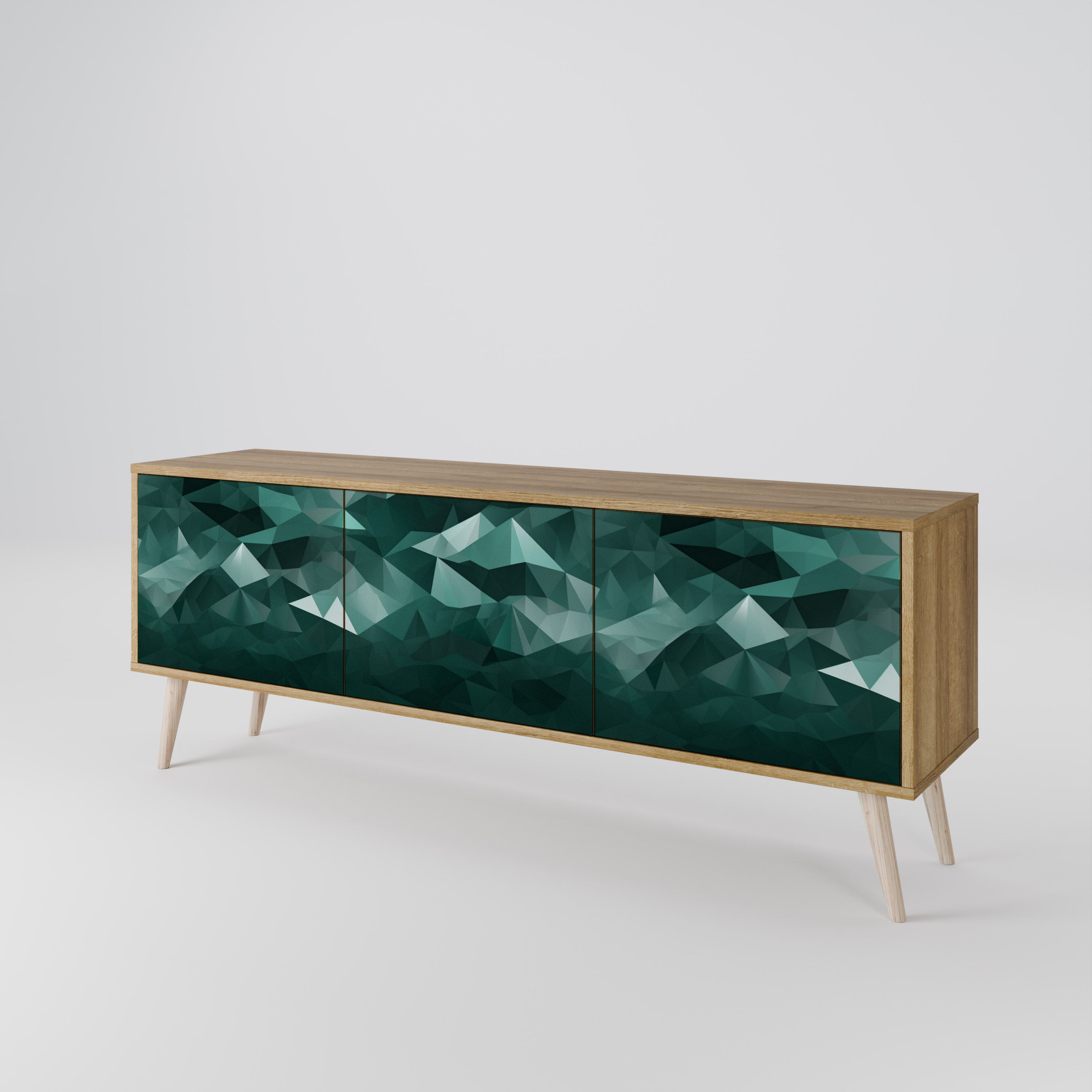 POLYGONAL FLOATING 3-Door TV Stand in Oak Effect