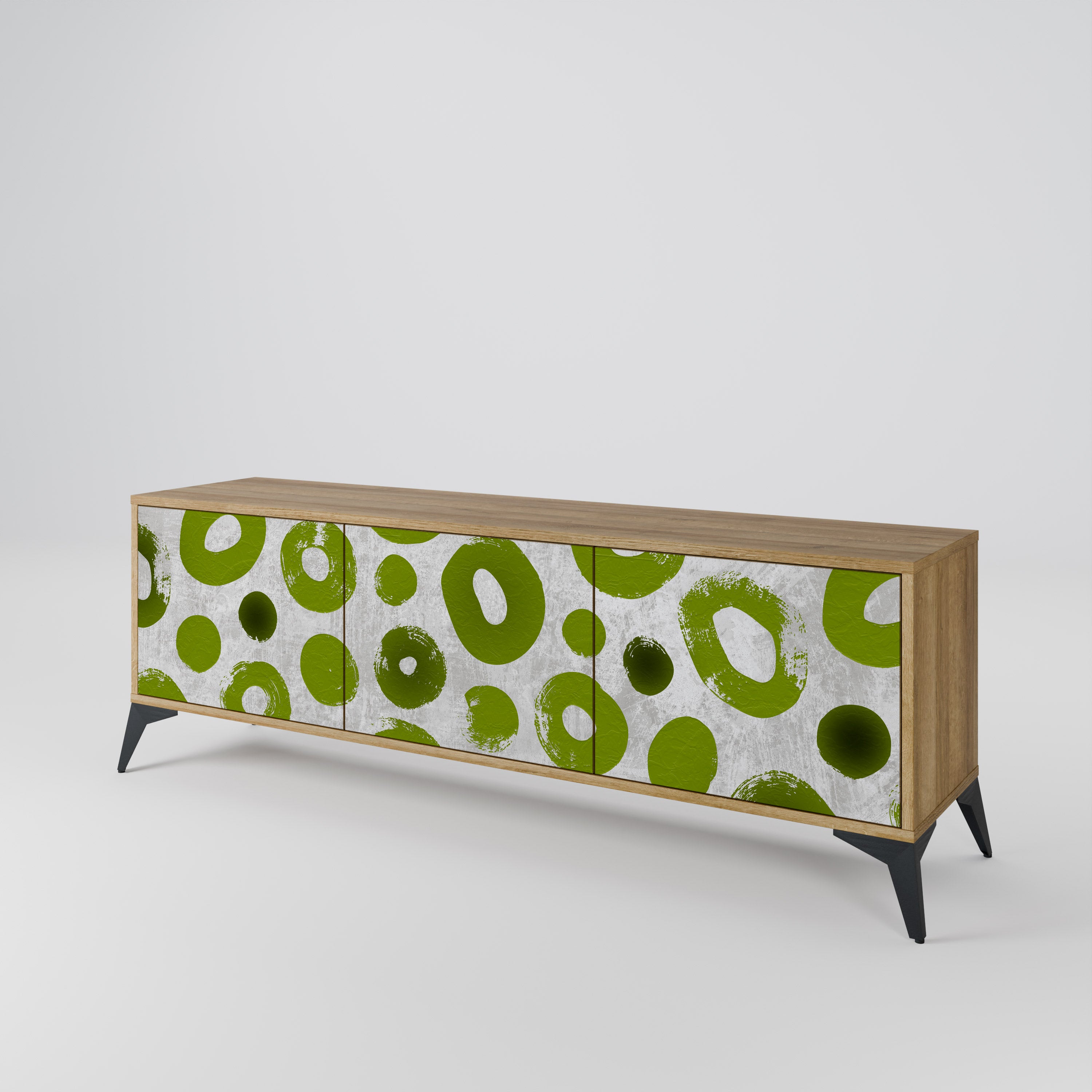 GREEN RHAPSODY 3-Door TV Stand in Oak Effect